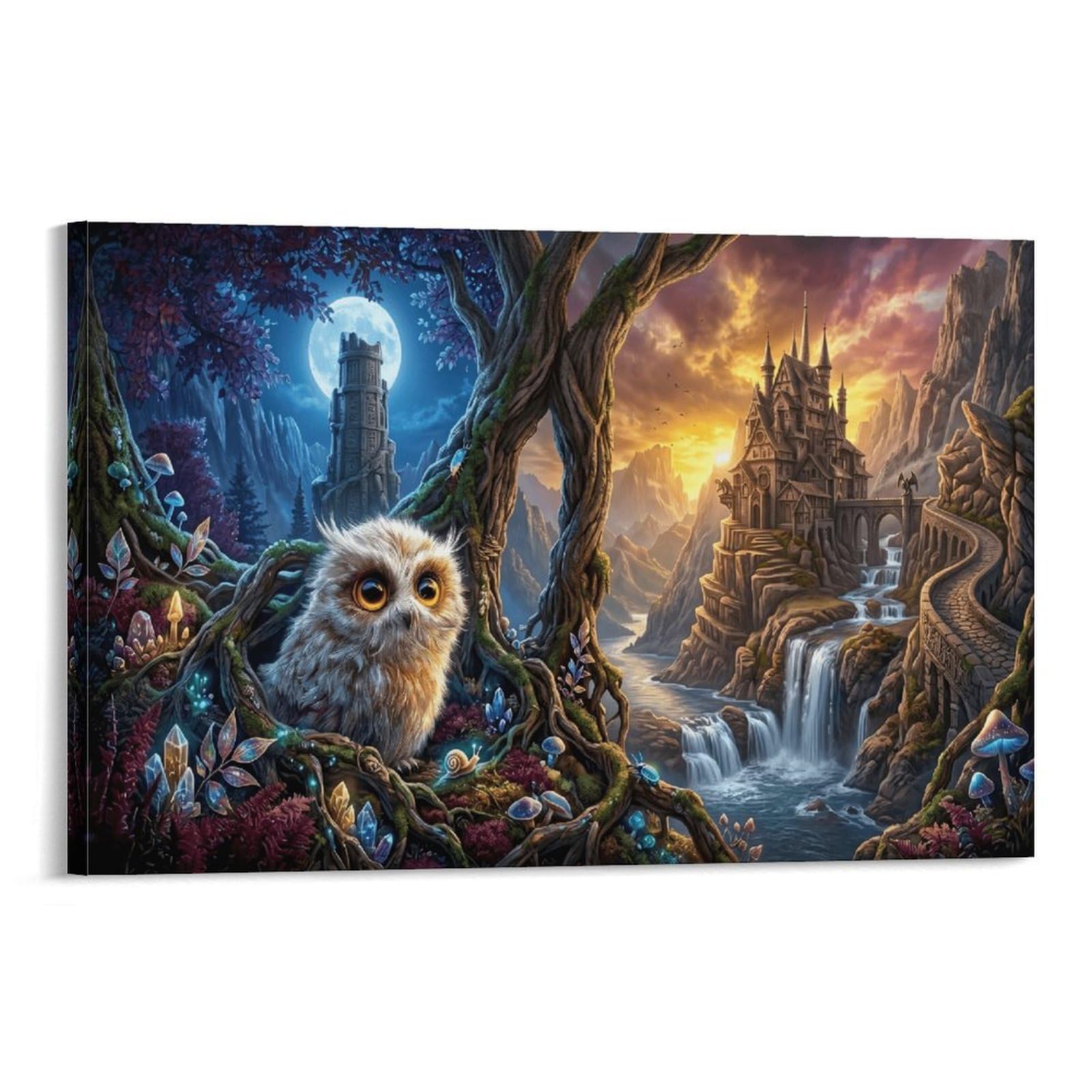 XPASHIQWC White Owl Poster Artwork Forest Castle Giclee Canvas Prints Modern Canvas Wall Art Picture Wall Hanging for Living Room Bedroom Home Decorations 20x30inch(50x75cm)