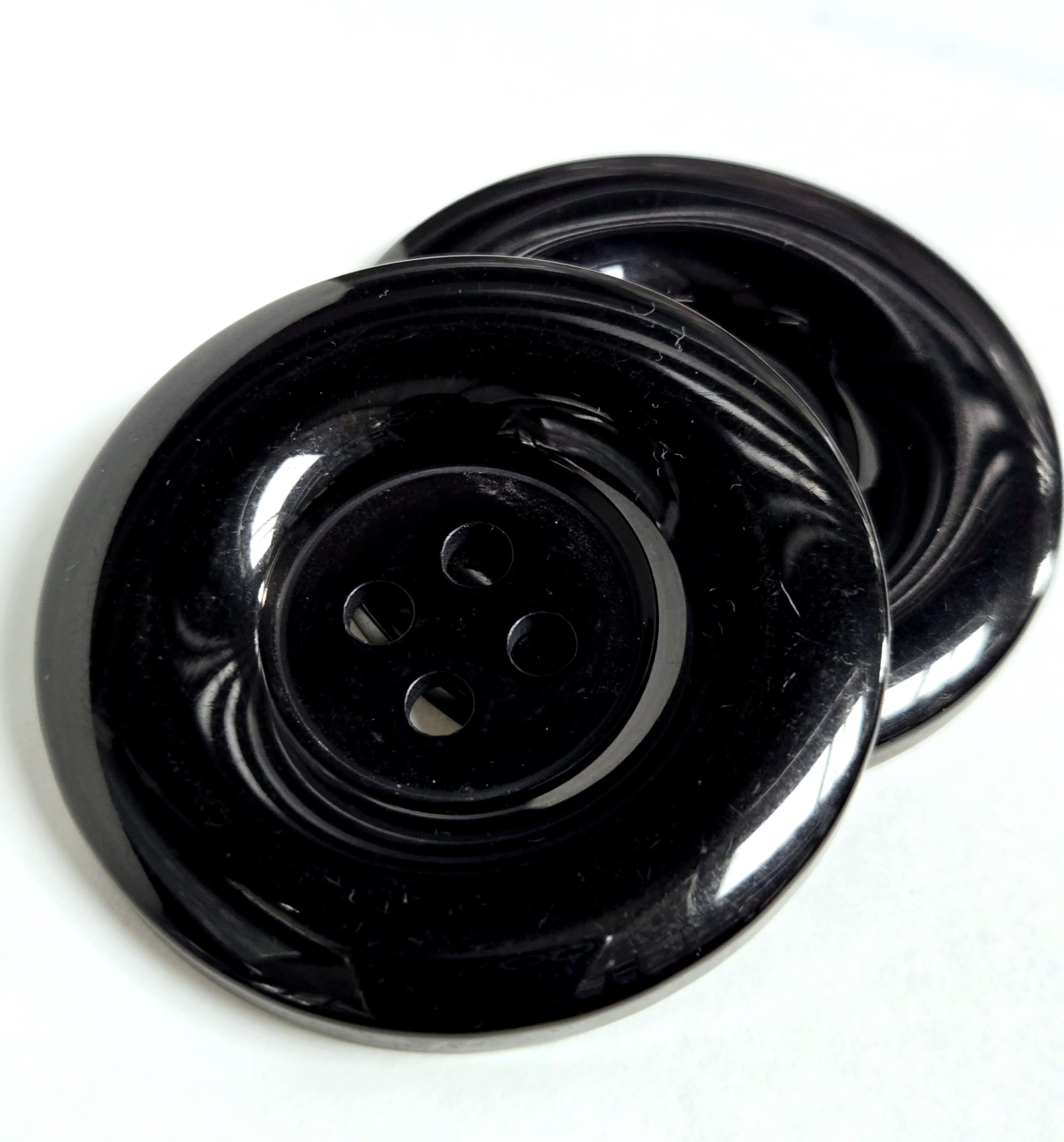 MajorCrafts 10pcs 38mm 4 Holes Large Round Resin Thick Edge Rimmed Sewing Buttons (Black)