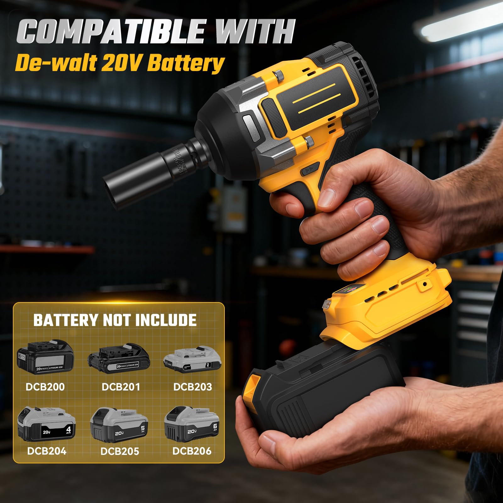 Llave de impacto inalámbrica para batería Dewalt de 20 V, 1500 N.m, destornillador de impacto eléctrico de 1/2, pistola de impacto de alto par de 3 velocidades con 6 enchufes, llave de impacto para