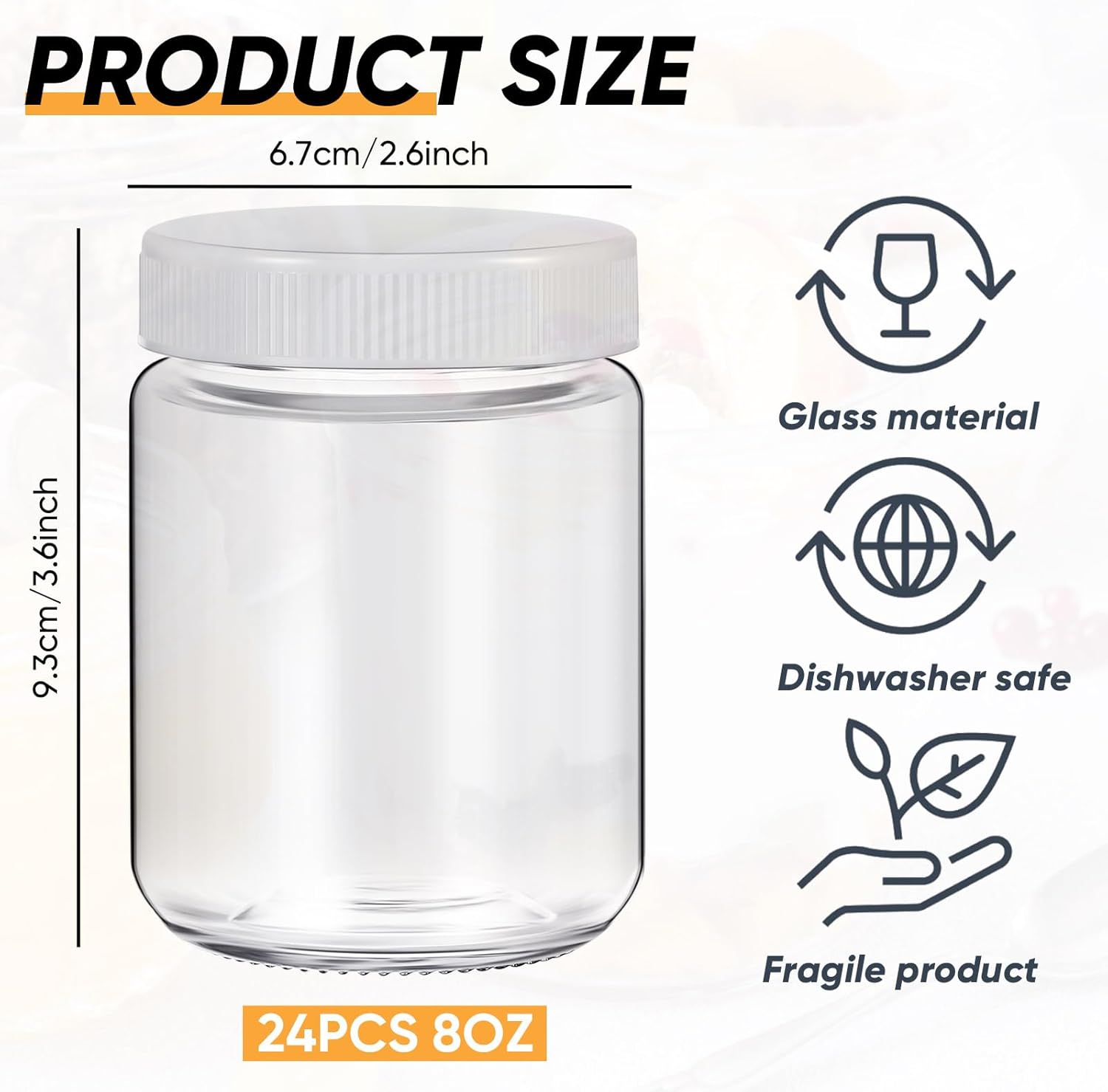 Baderke 24 pcs Overnight Oats Containers with Lids, Glass Jars for Yogurt Maker Reusable Glass Mason Jars Canning Yogurt Container for Chia Pudding, Salad, Parfait, Snacks, Spice (8 oz)