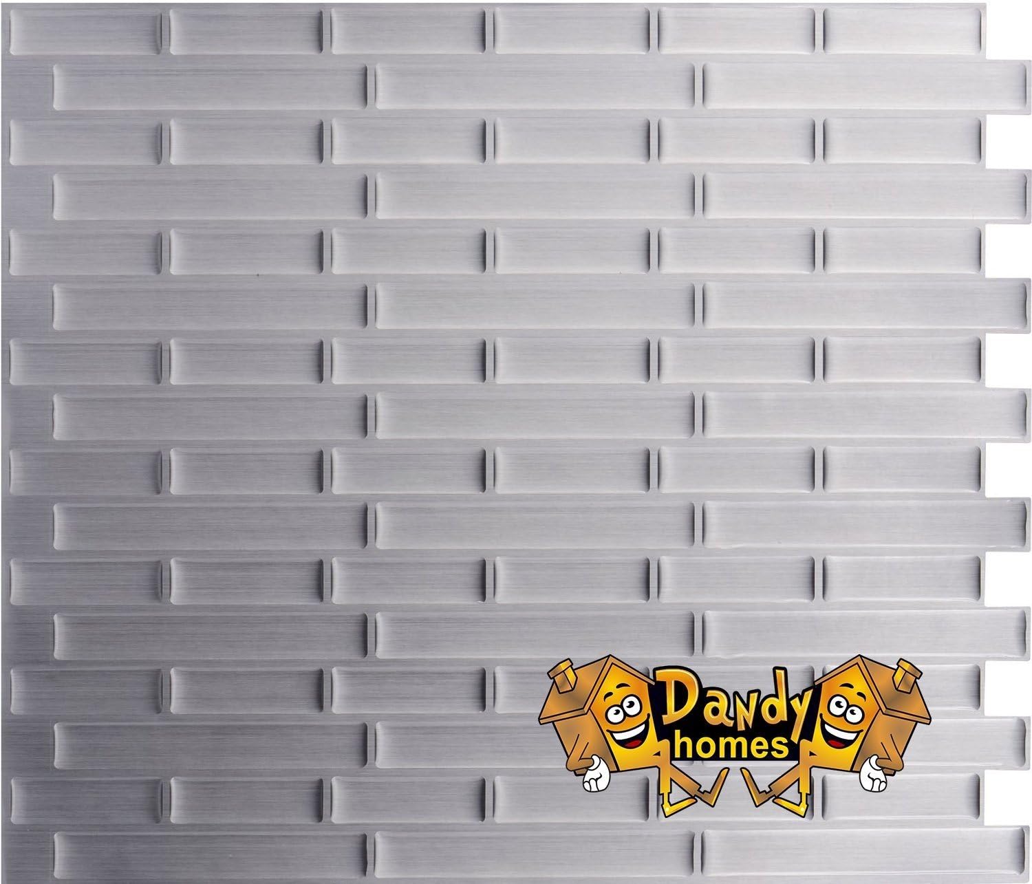 Dandy Homes Peel and Stick Backsplash Stick-on Vinyl Wall Tiles for Kitchen and Bathroom (Stainless Steel, 6 Pack)