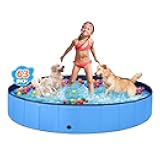 Jecoo Dog Pool for Large Dogs Kiddie Pool Hard Plastic Foldable Dog Bathing Tub Portable Outside Kids Swimming for Pets and Dogs Outdoor Backyard