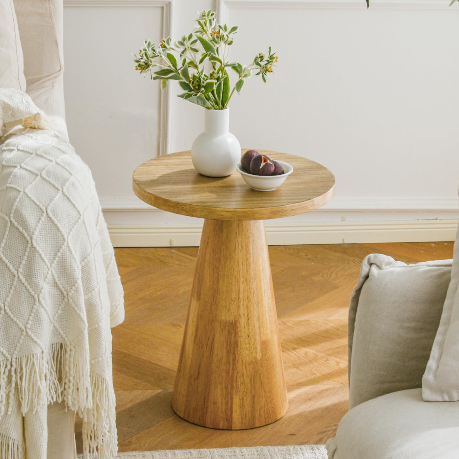 Beistelltisch Holz, Ø40xH51cm, Pilzform, Natur | Beistelltisch Holz, Beistelltisch modern, Sofatisch klein für Couch und Wohnzimmer, kompakt, auch als Nachttisch nutzbar