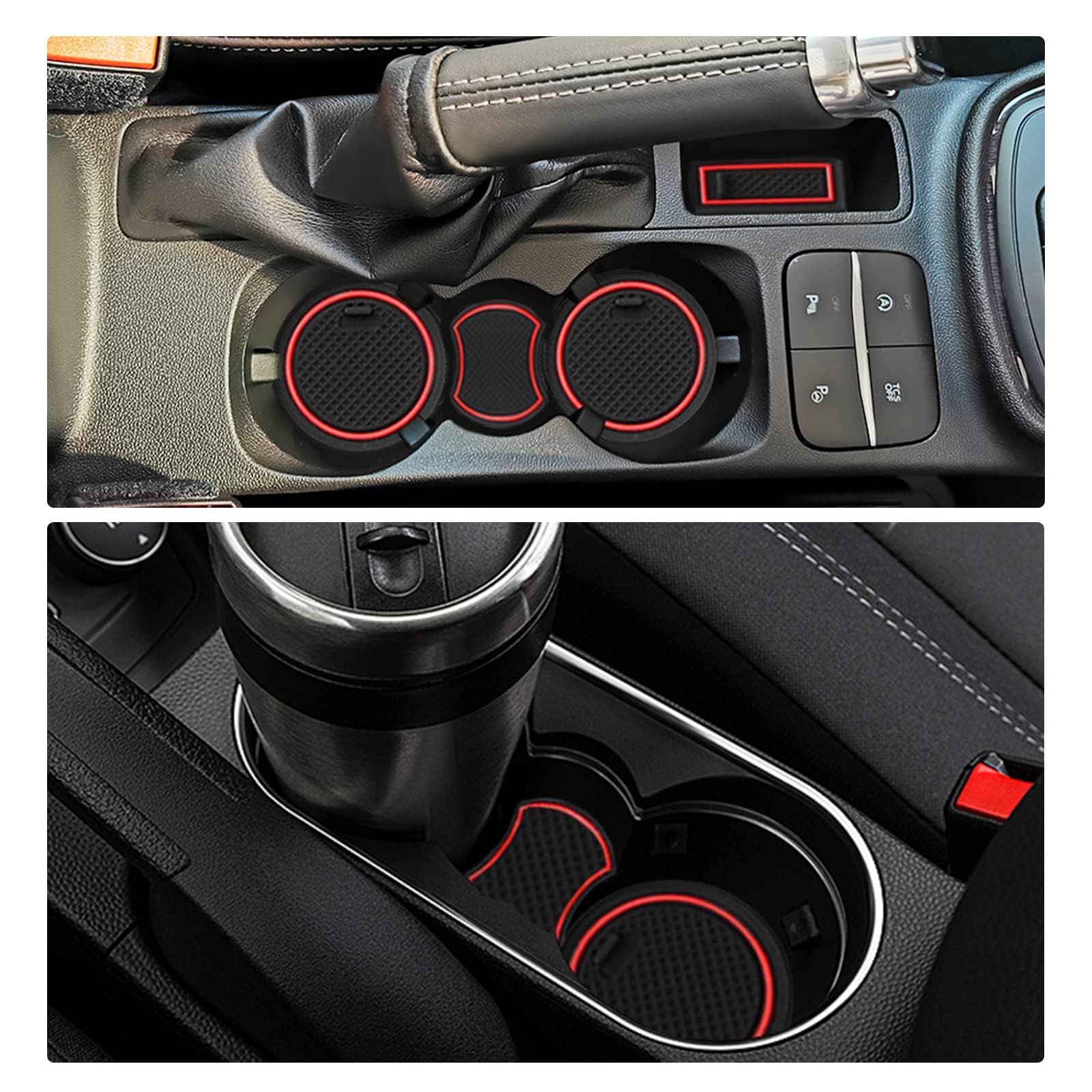 GAFAT Compatibile con Ford Puma ST Line 2020-2023 2024 Tappetini Antiscivolo, Puma 2024 Tappetino in Gomma, Puma ST Line X Tappetini Console Centrale, Cuciture Porte, Puma Accessori (Rosso)