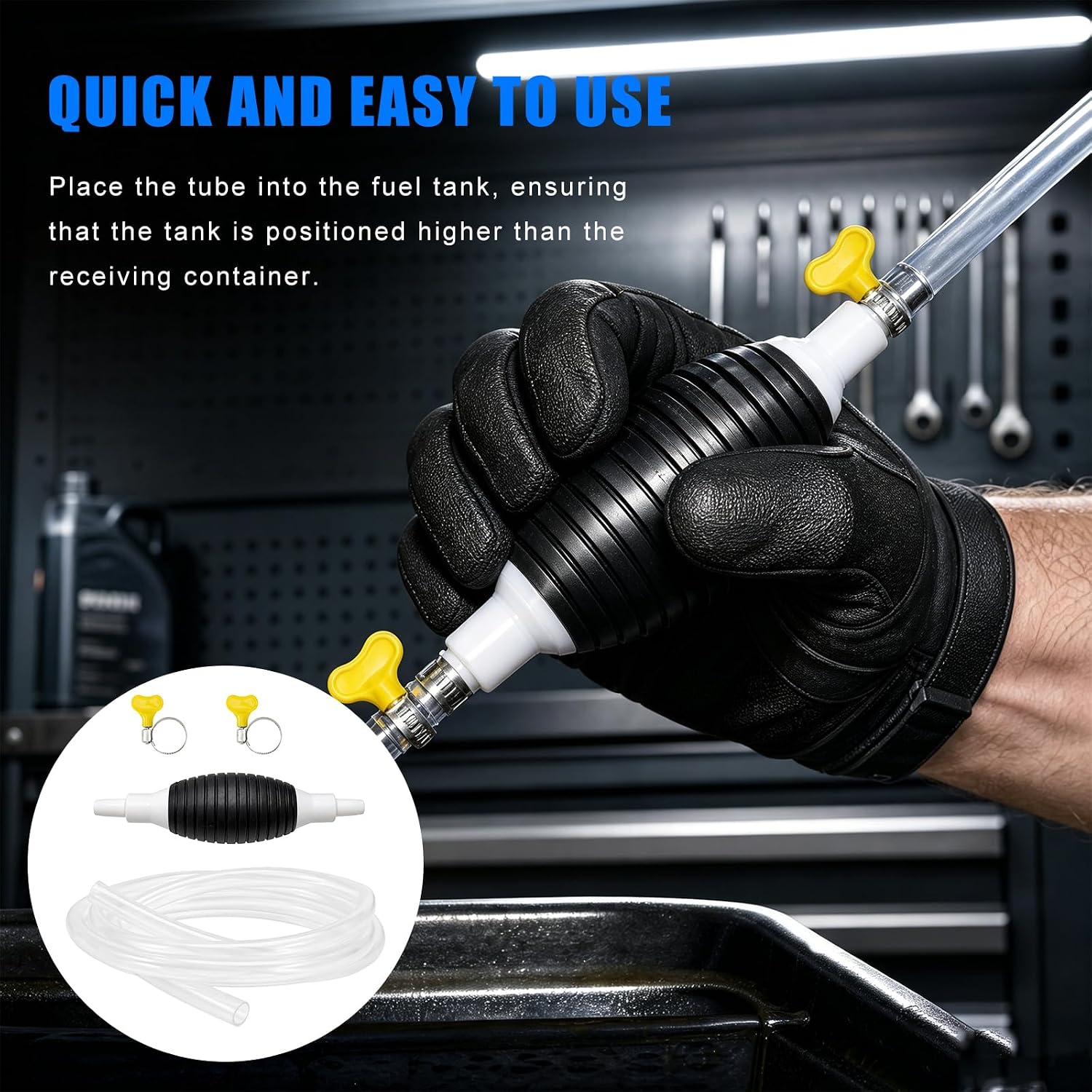 Multifunctional Liquid Siphon Pump, Portable Hand Gasoline Suction Tool with 9.25ft Hoses & Clamps, Manual Water Gas Oil Fuel Sucker Pump for Car Motorcycle Boat Fish Tank