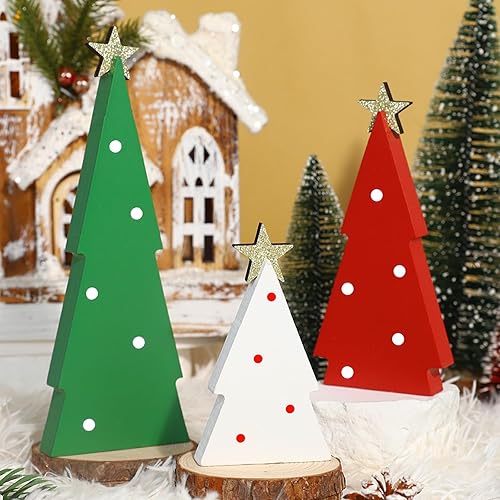 Decoraciones de Navidad para interiores, 3 piezas de decoración de árboles de Navidad, decoración de estante de mesa, centros de mesa de madera con