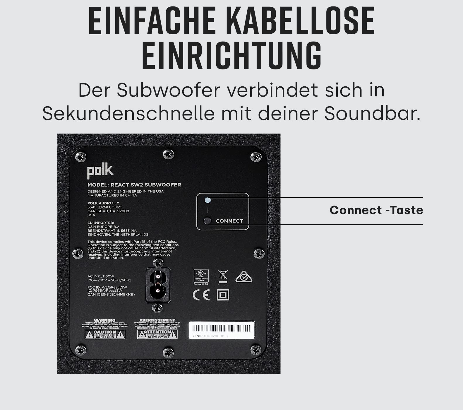 Polk Audio React Sub, kabelloser Subwoofer für die Polk React Soundbar