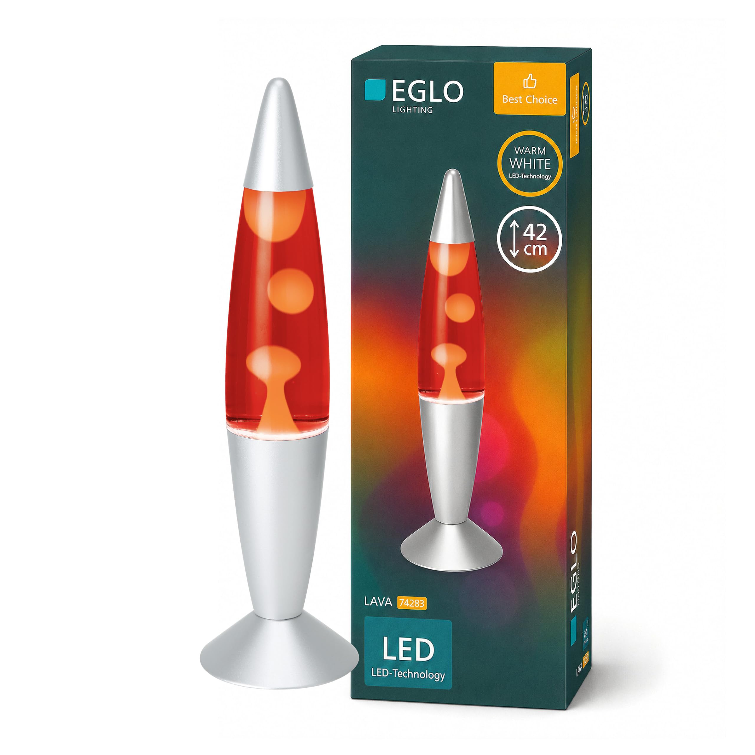 EGLO LED Lavalampe Lava, Deko Lampe Wassersäule, Retro Lavaleuchte Kinder
