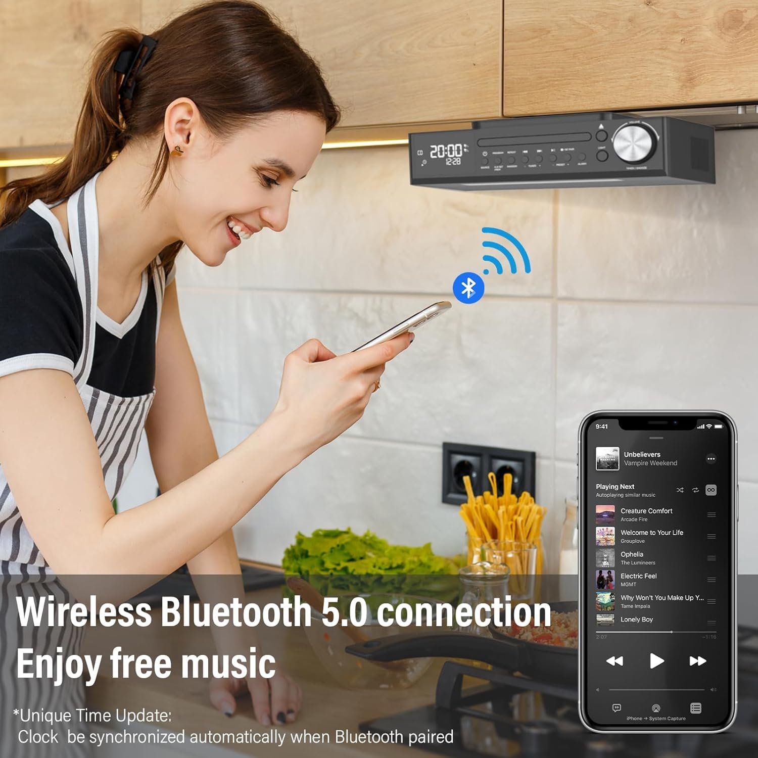 MONODEAL Bluetooth CD Player mit Radio, Küchenradio Unterbau mit 30 Presets, Unterbauradio Küche mit Weckfunktion, Timer, Fernbedienung, UKW/FM Küchenradio mit CD Player