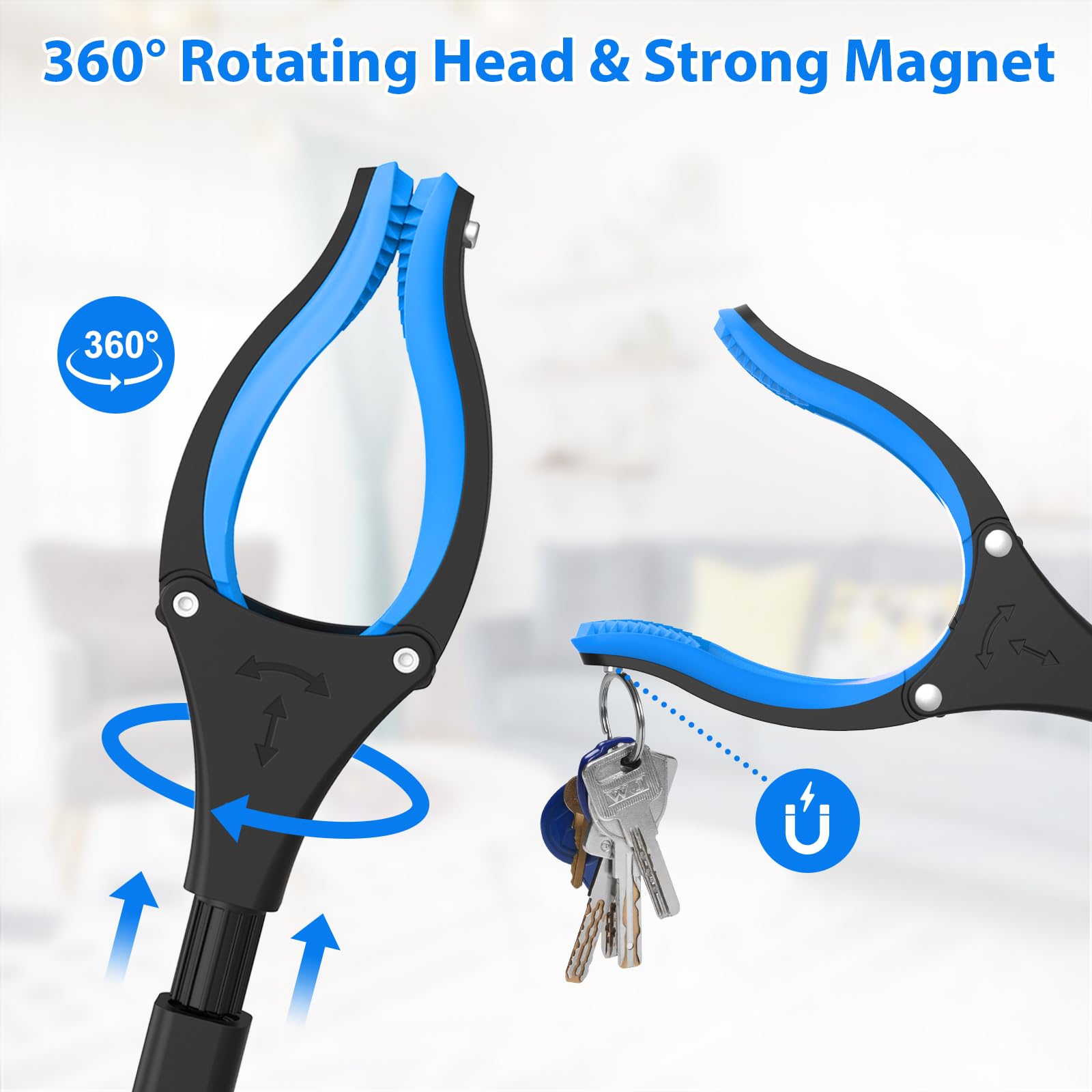122 cm lange Streupflücker – extra langer Greifer für ältere Menschen mit 360° drehbarem Kopf, Katzentoilette für schwer erreichbare Stellen und ergonomisches Design (blau)