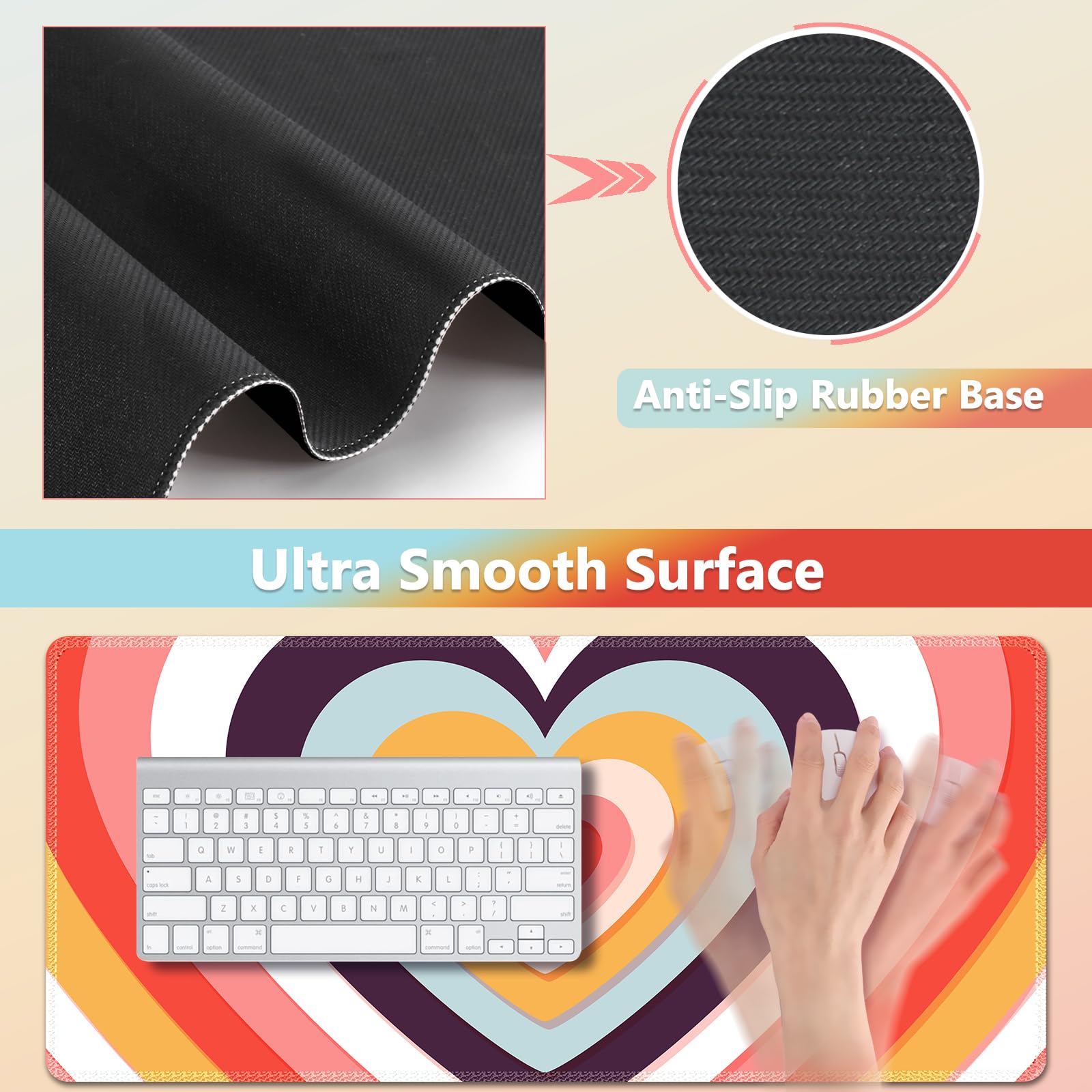 AIMSA Ensemble de tapis de souris pour clavier, grand tapis de souris de jeu + repose-poignet pour clavier + support de poignet de souris + dessous de verre, ensemble de sous-main, ensemble de tapis