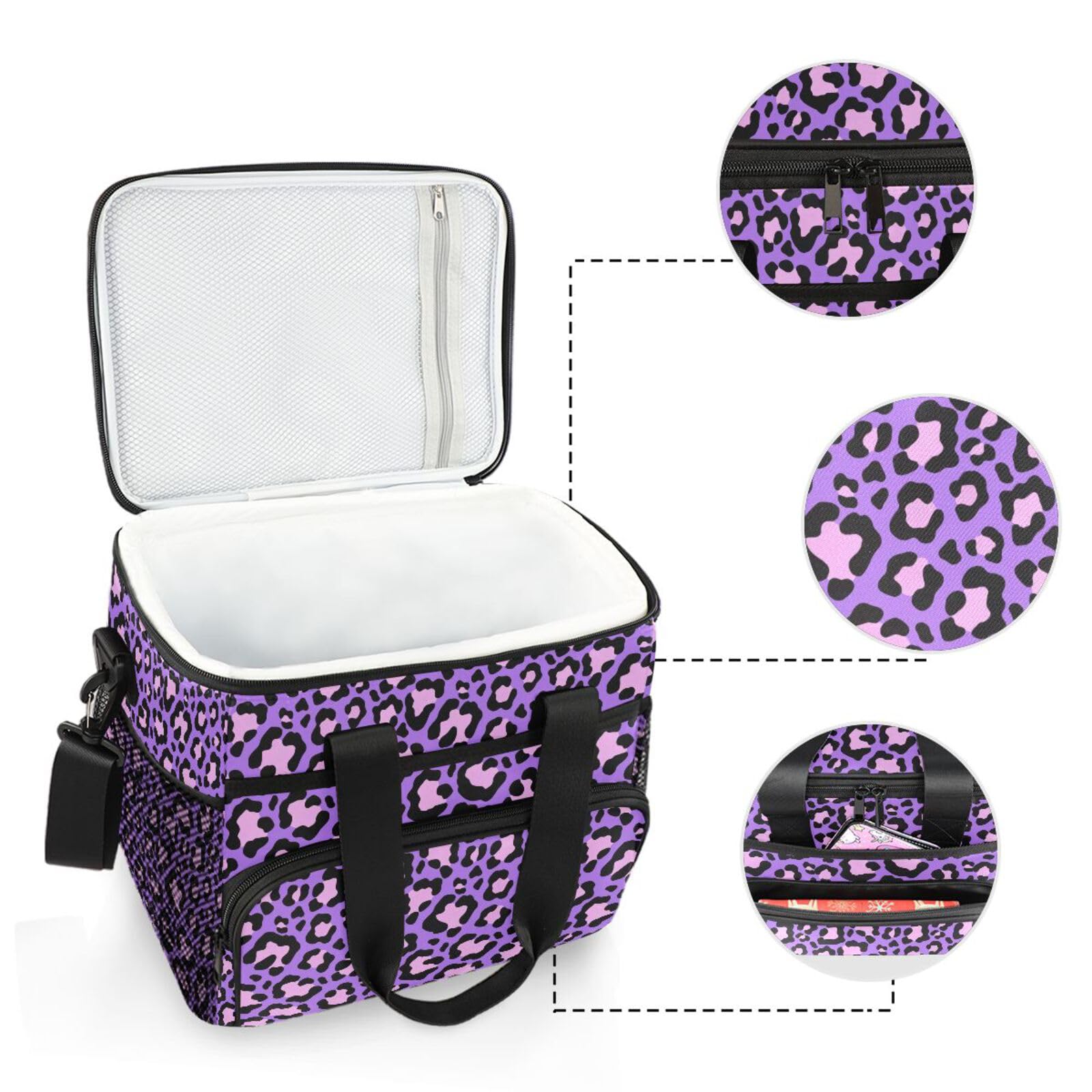 MNSRUU Sac isotherme avec bandoulière réglable Motif léopard Violet fluo et rose