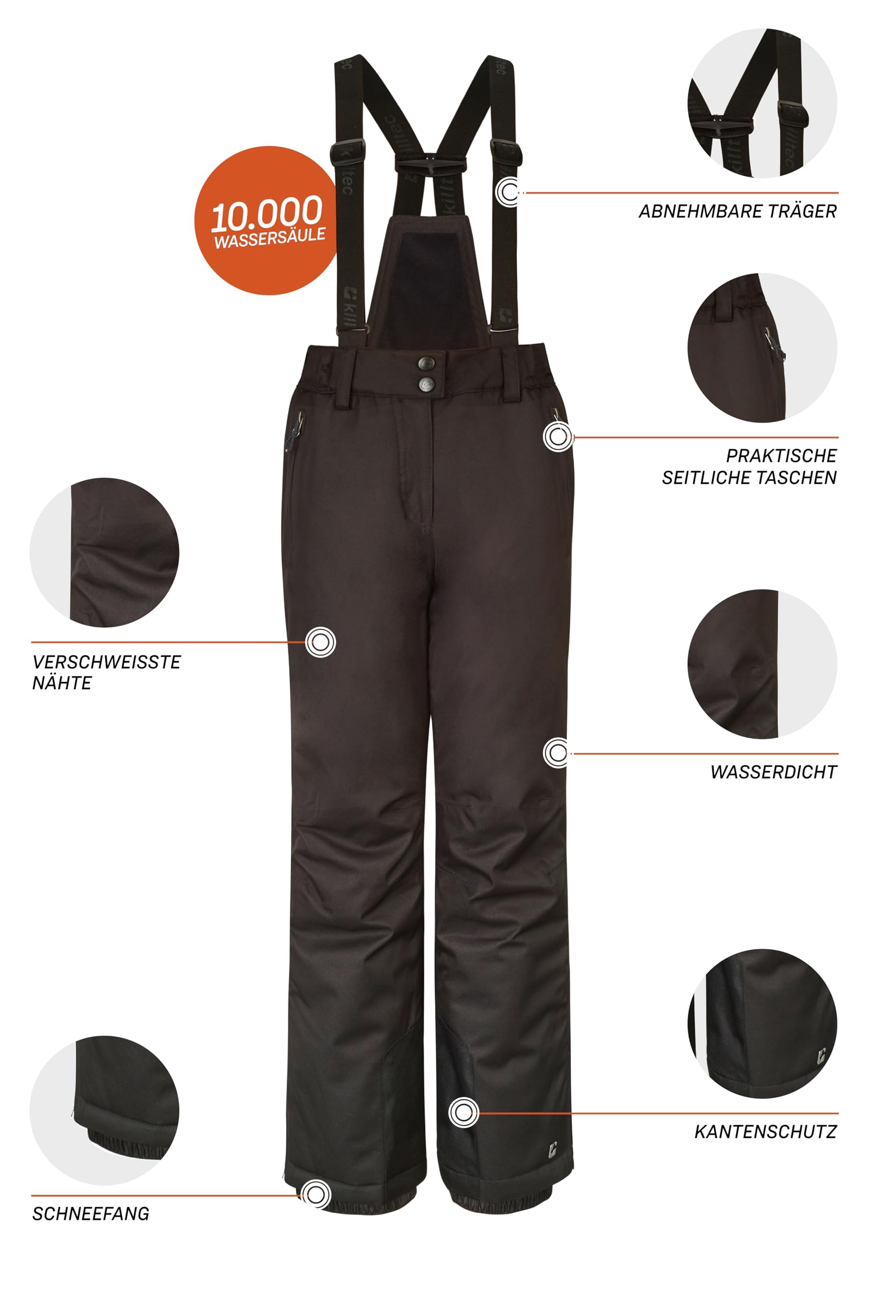Killtec Vitalya Jr - Pantalones de esquí para niña con peto, protección en los bordes y paranieves, impermeables, transpirables