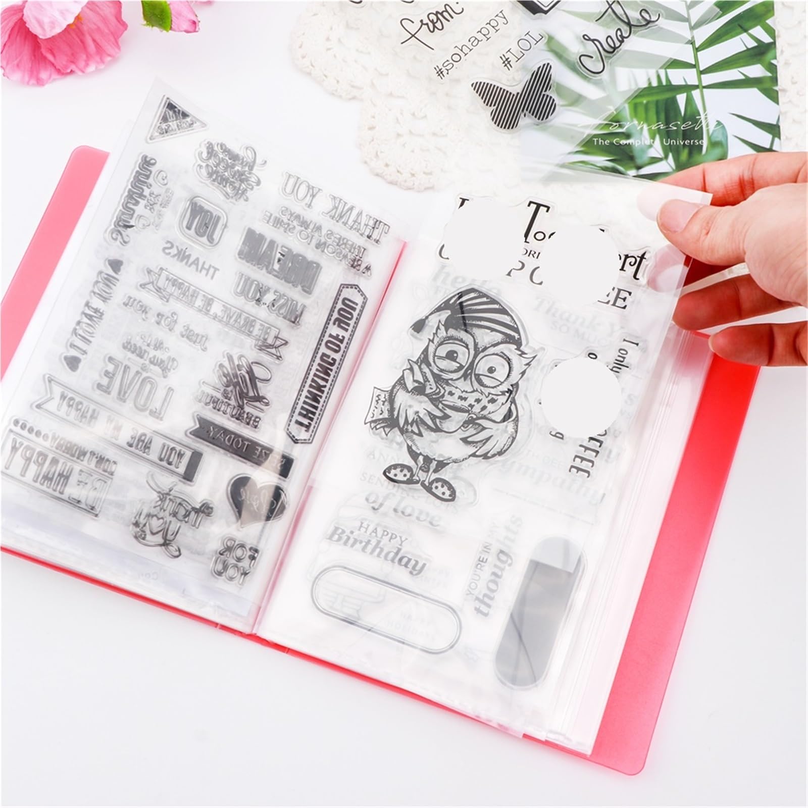 4PCS 40Pockets A6 Folder Book With Plastic Sleeves Für Mappe/Portfolio | Presentation Book For Silk Screen Stencil For Polymer Clay Storage Booklet(Pink)