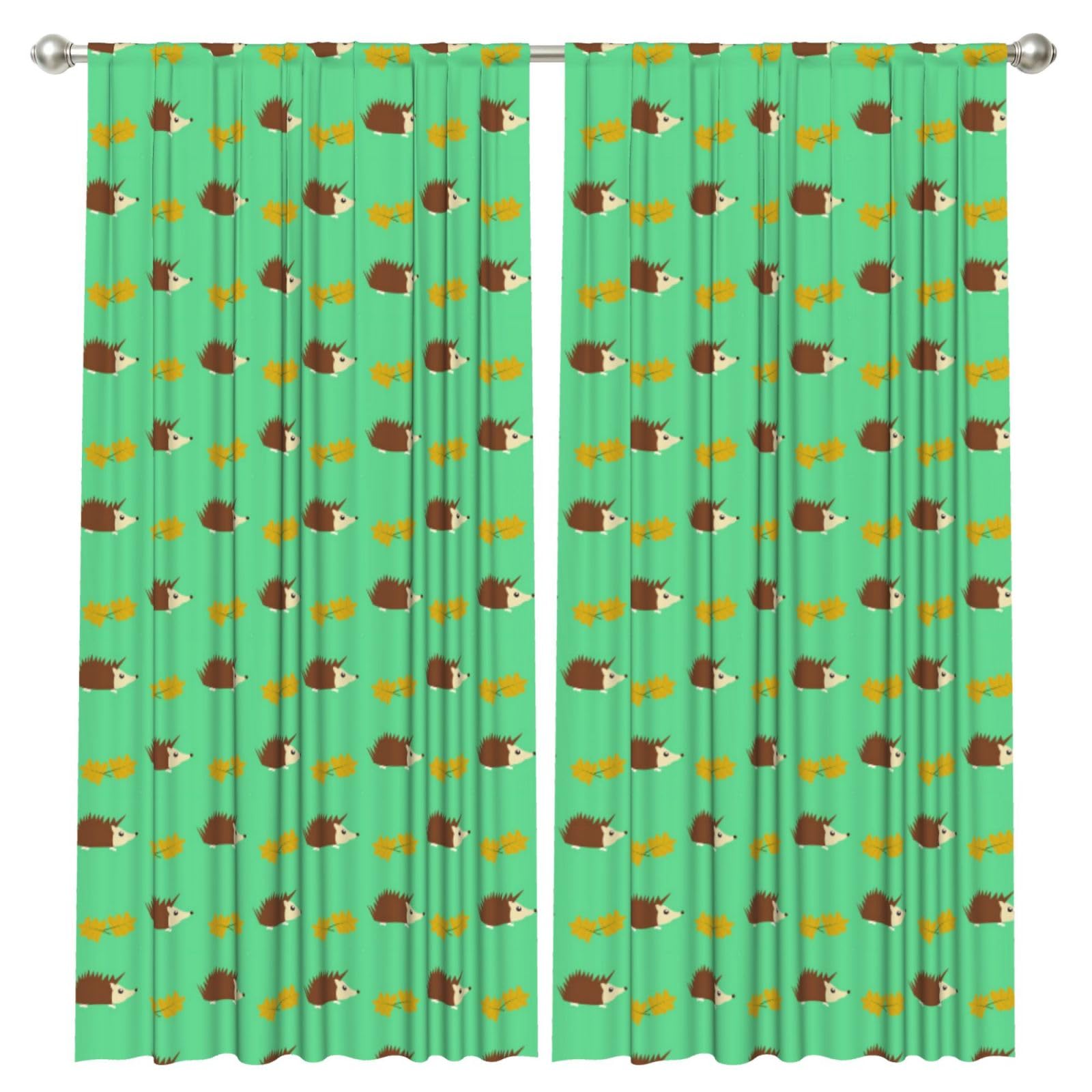 InOmak Hedgehogs & Leaves, 2 Panels Window Curtains 52 x 84 Inch Blackout Curtains for Living Room Bedroom