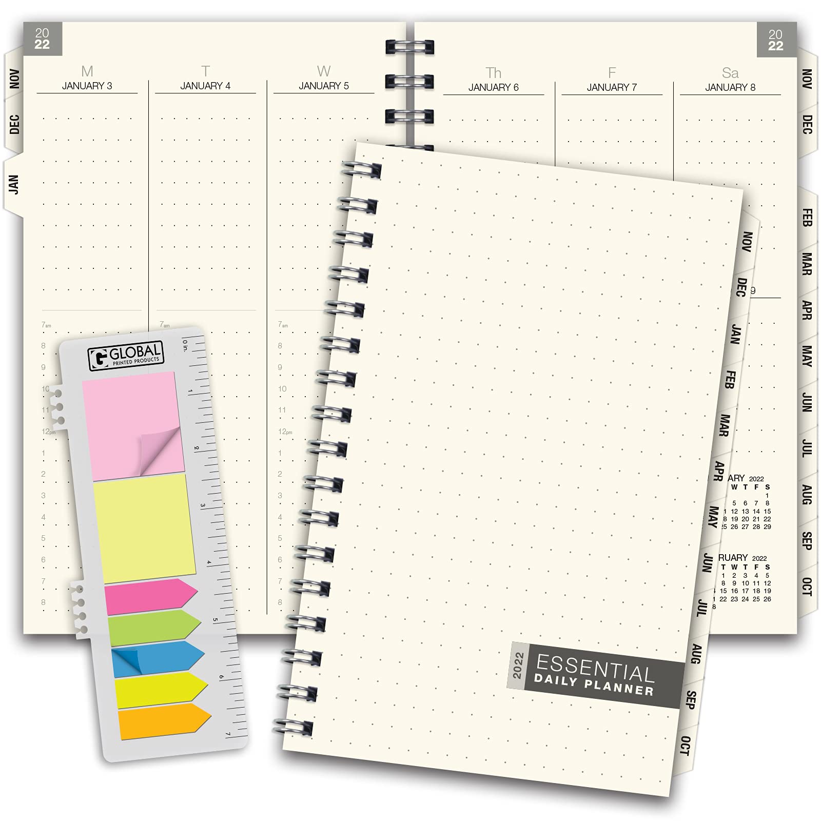 Essential 5x8 Monthly & Weekly 2022 Planner with tabs - 14 Months (November 2021 Through December 2022) - Professional, Simple, Easy-to-Use Design. Frosted Vinyl Covers for Extra Protection