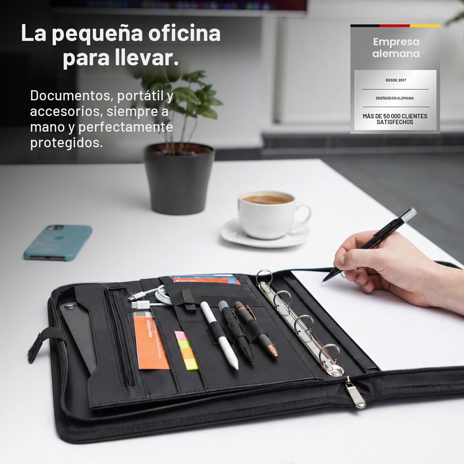 Vebon® Carpeta de anillas A4 'Berlin' con cremallera y portapapeles, funda para ordenador portátil, espacio extra, Negro, piel sintética, kirschrot
