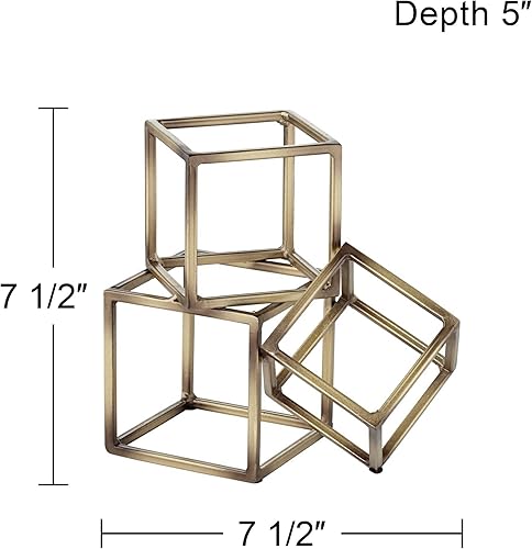 Miniatura 4 de Sujetalibros geométricos de 7 12 pulgadas de alto con acabado de latón antiguo Tricube - Studio 55D