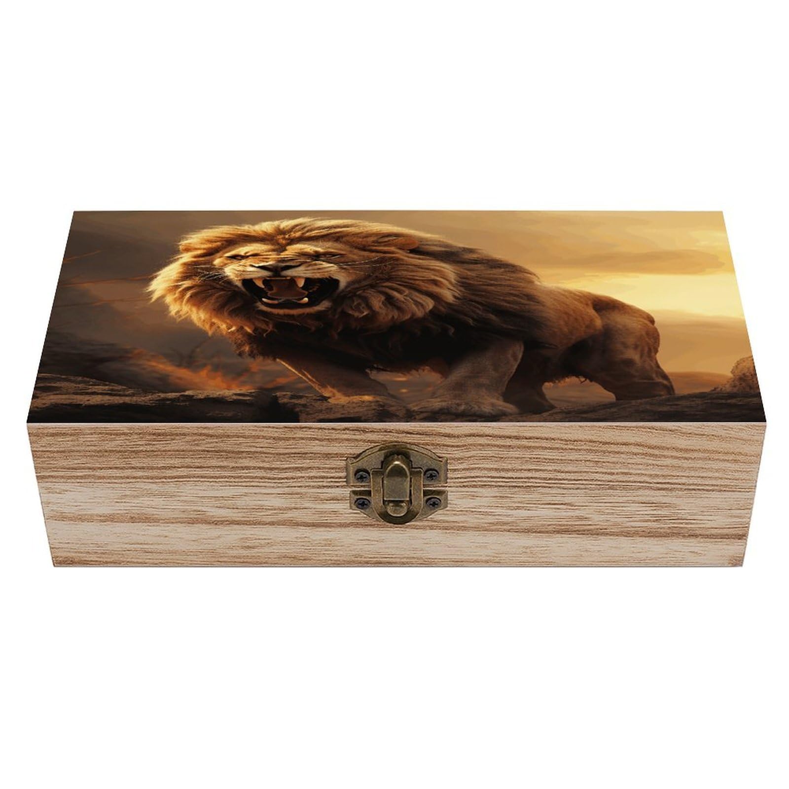VstaDank Angry Roaring Lion Wooden Storage Box Wooden Keepsake Box with Hinged Lid Exquisite Solid Wood Decorative Jewelry Case Memory Box for Jewelry Photos Letters Crafts Trinkets