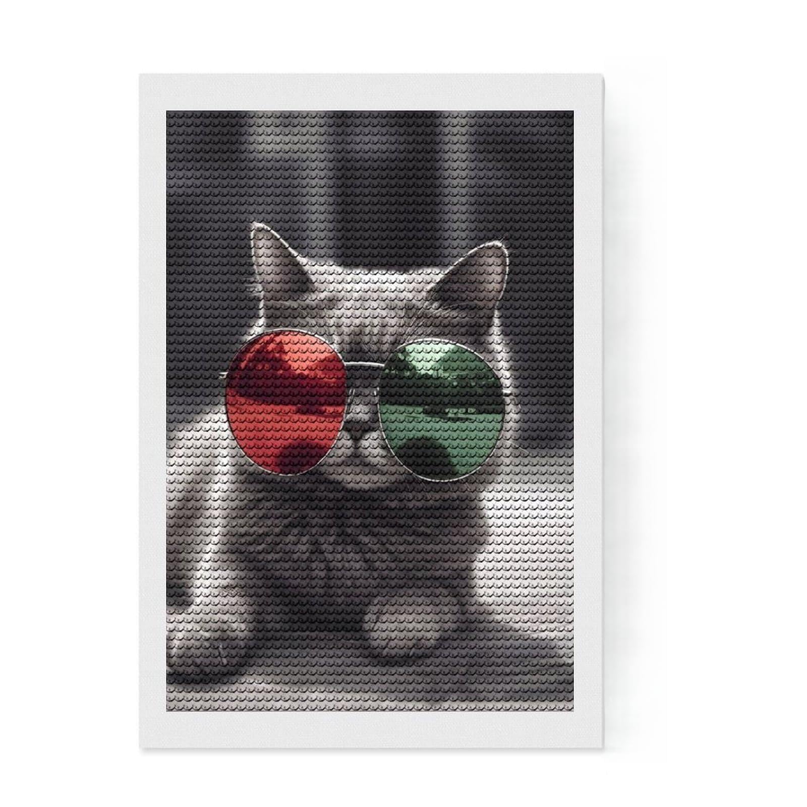 Junmoney Cute Sunglass Kitty Diamond Art Kit 8"x12", Stress Relief Craft, Satisfying Creative Project, Cosy Home Accent, for Beginners