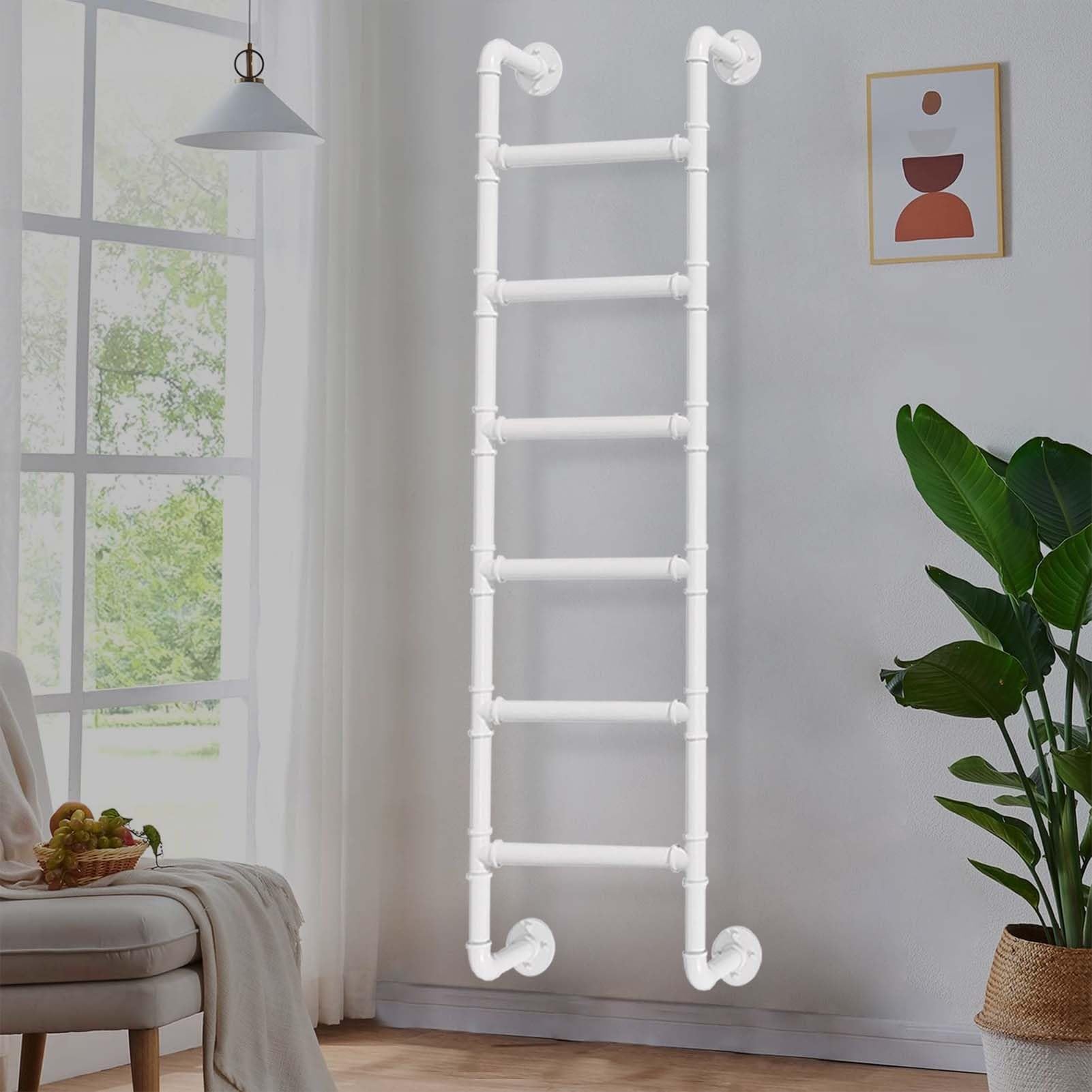 Escabeau mural en tube rond métallique blanc pour remplacer une échelle pliante instable