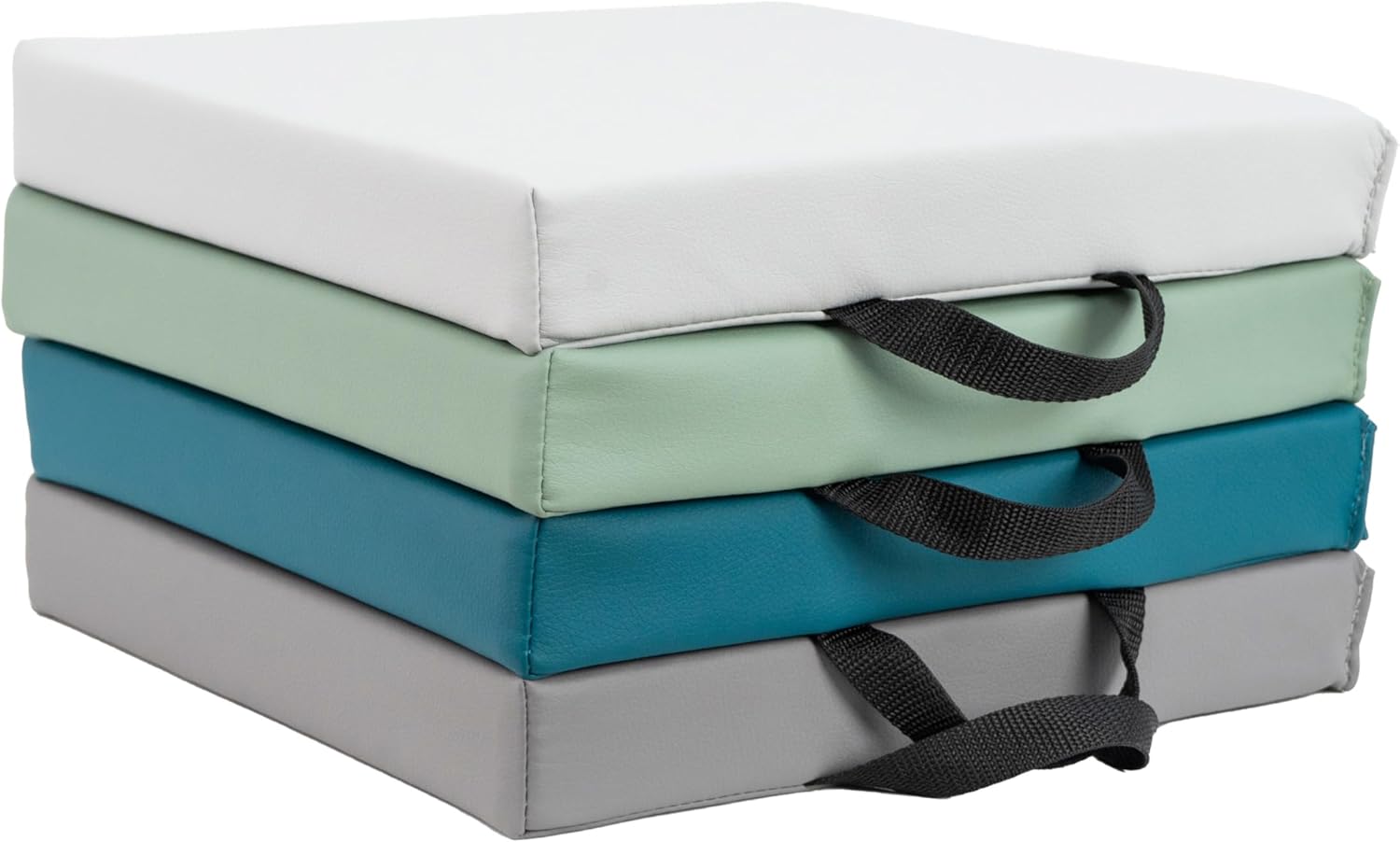 FDP SoftScape 12 inch Square Toddler Floor Cushions with Handles Flexible Seating for Daycare, Preschool, Playroom 1.5 inch Deluxe Foam (4-Piece) - Glacier
