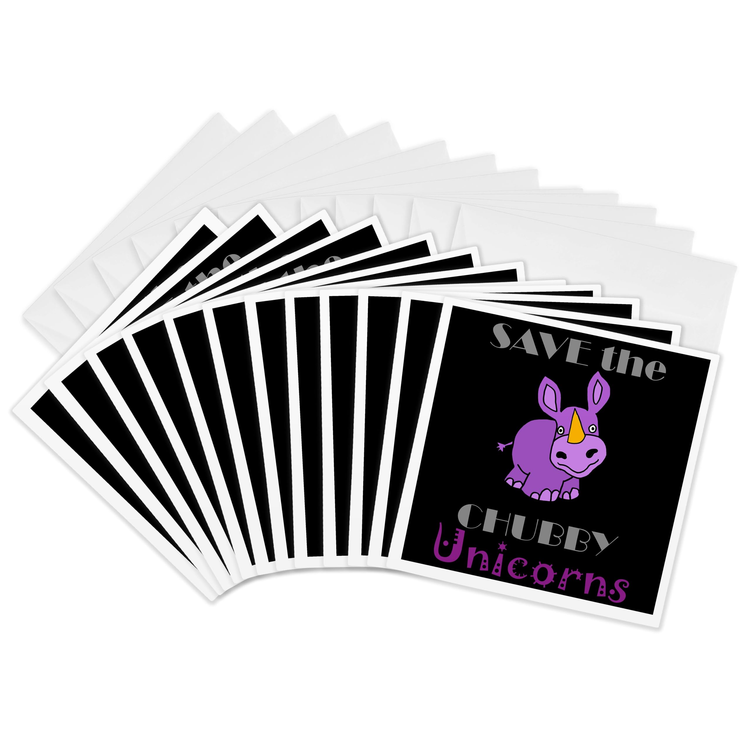 3dRose gc_252612_2 6 x 6-Inch "Save The Chubby Unicorns Funny Purple Baby Rhino " Greeting Card (Set of 12)