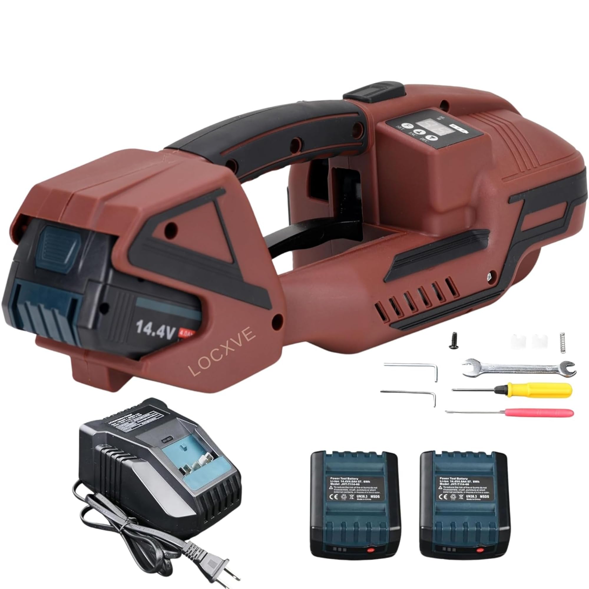 Electric Strapping Packaging Machine with LCD Screen Automatic 2 x 4000mah Battery Powered Portable Handheld Strap Tool for 1/2-5/8 in PP PET Straps