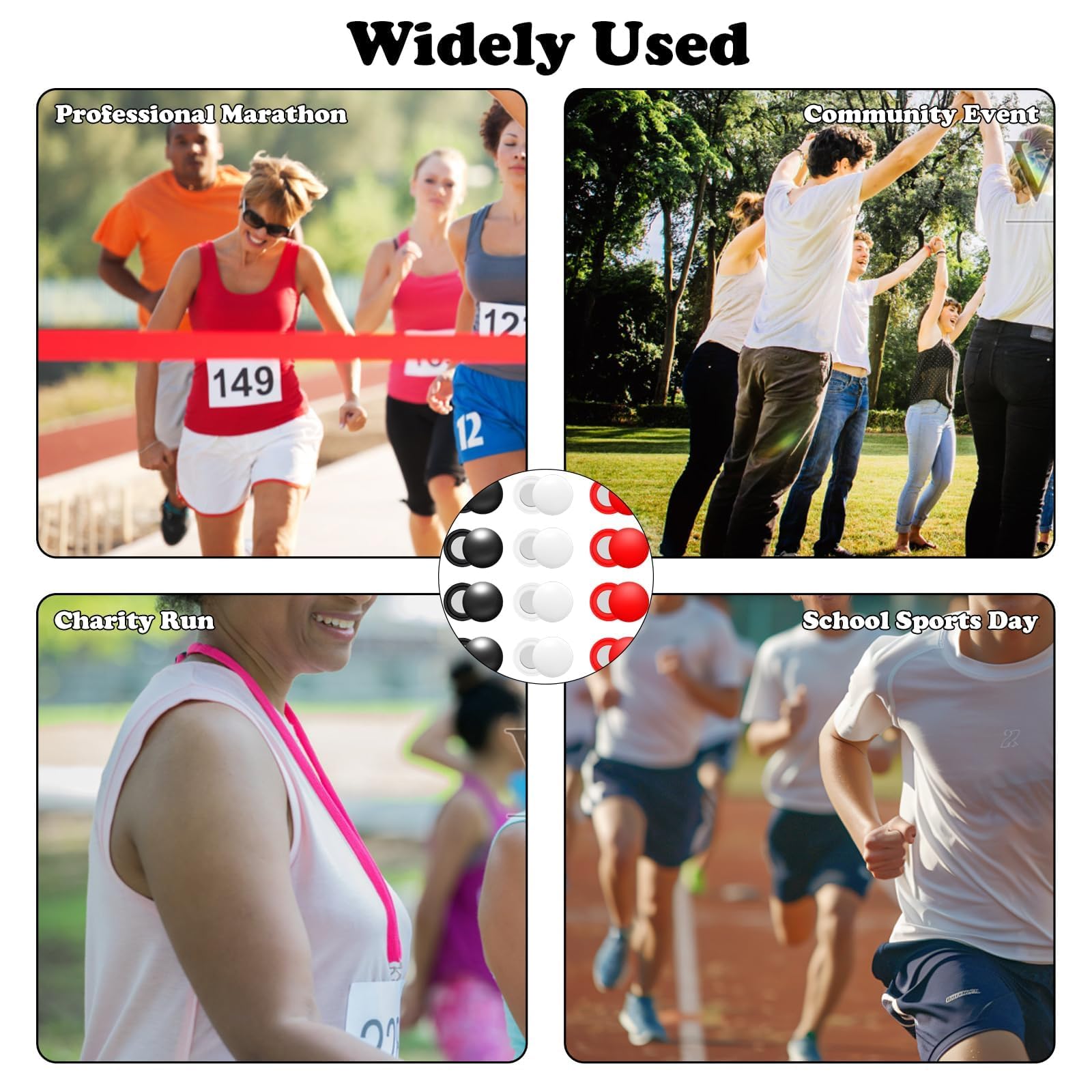 Clips magnéticos para dorsales de carrera, hebillas para número de maratón, 12 piezas, blanco, negro y rojo