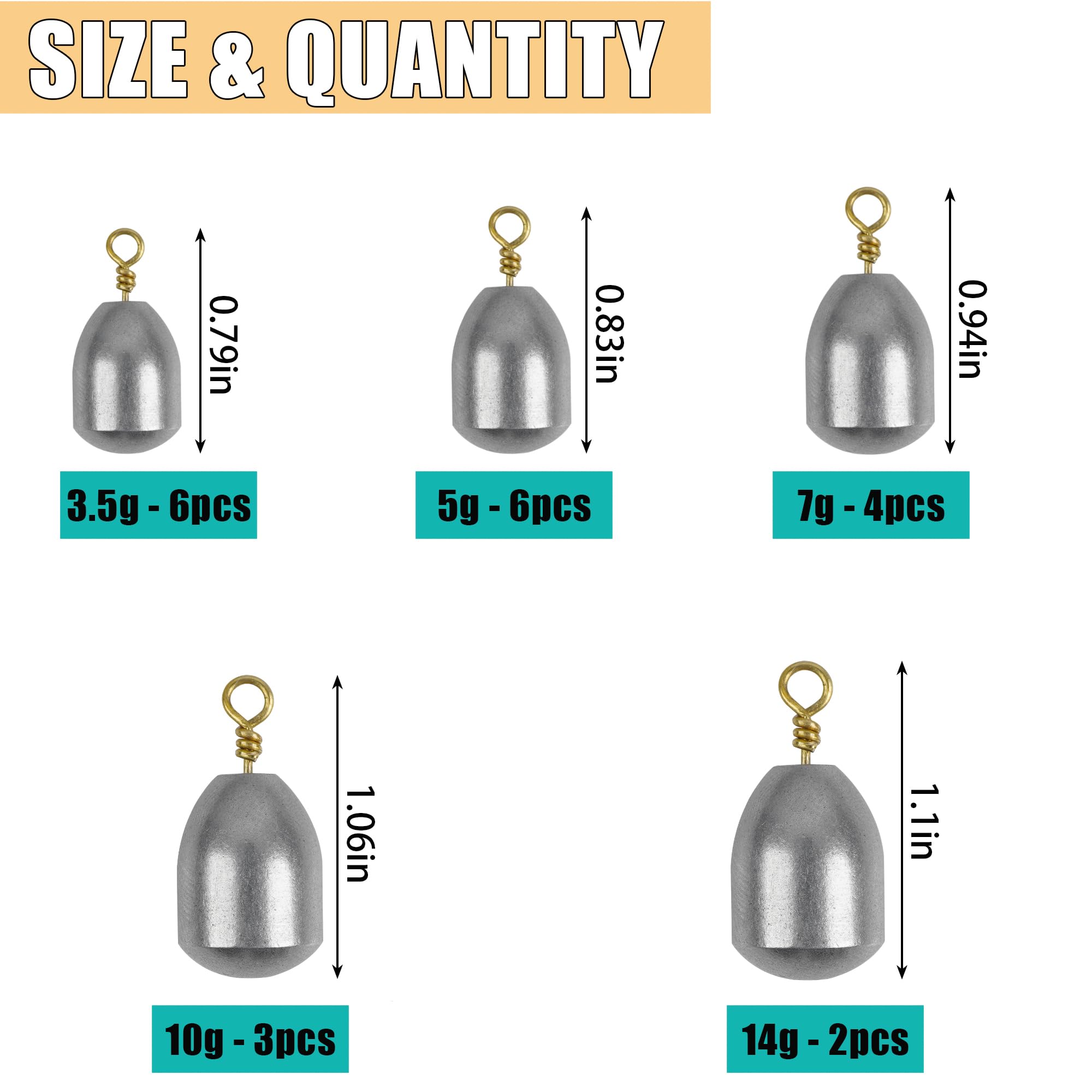 Fishing Weight Sinker,21pcs/50pcs Iron Weights Kit Assorted Size Bass Casting Sinker with Ring Water Drop Weight for Freshwater Saltwater Fishing (21pcs (5 Size))