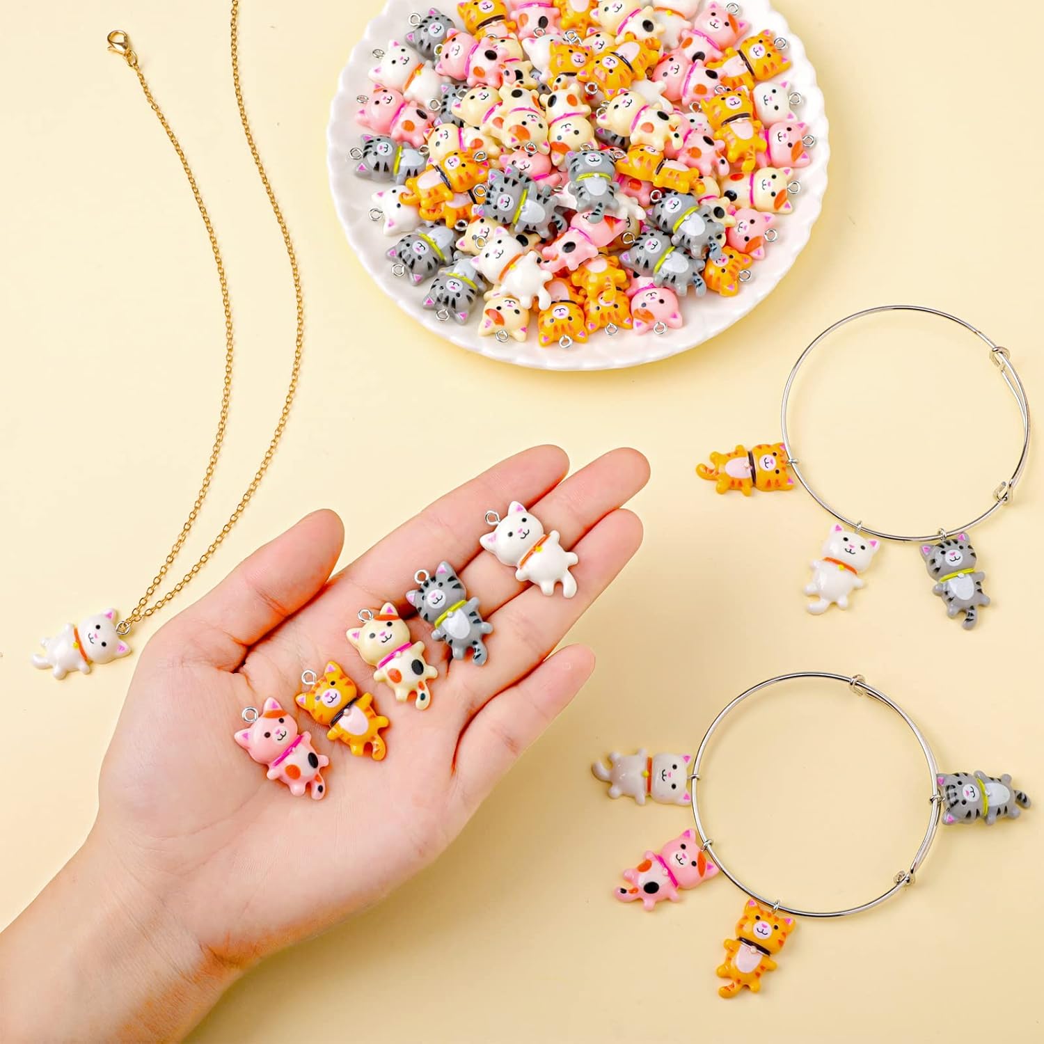 Funtery 80 Pieces Cat Charms for Jewelry Making Resin Cat Pendant Charms Mixed Color Cute Animal Bracelets Necklaces Earrings Mobile Phone Case Decor Keychains Accessories