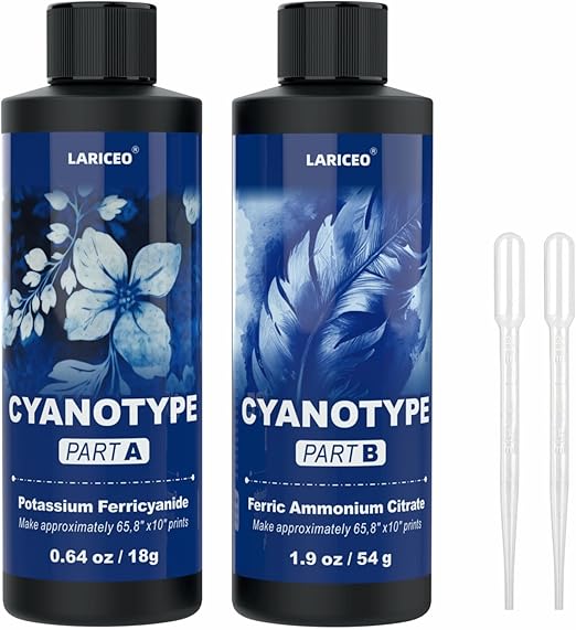 16oz Cyanotype Sensitizer Kit with 2 Droppers, Easy to Store Cyanotype Chemicals Dye Powder for Photographic Blueprints on Paper and Fabric, Sun Printing Kit for Beginners and Artists