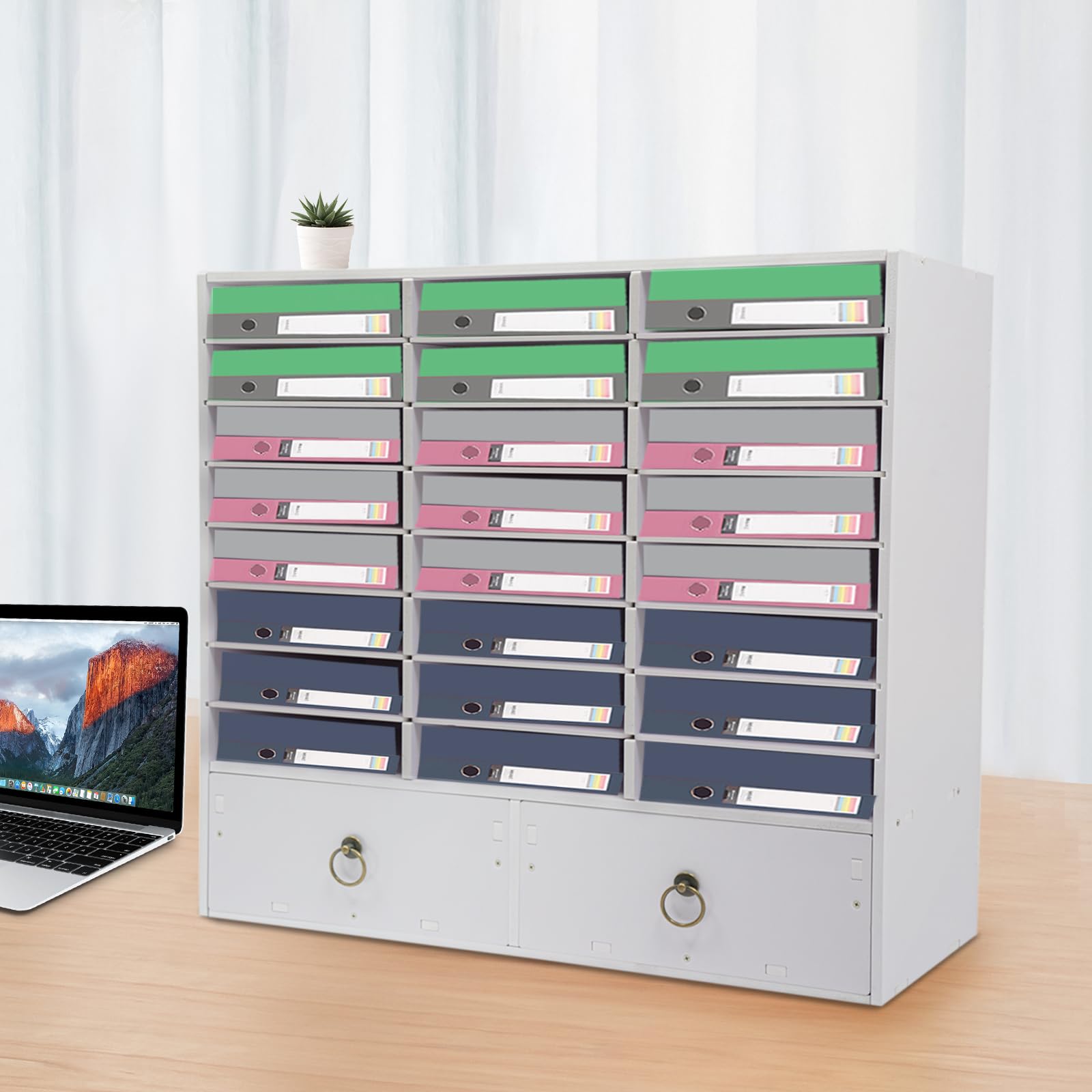 Organizzatore in PVC per documenti, ufficio, 24 scomparti e 2 cassetti, bianco, per l'uso in ufficio e soggiorno