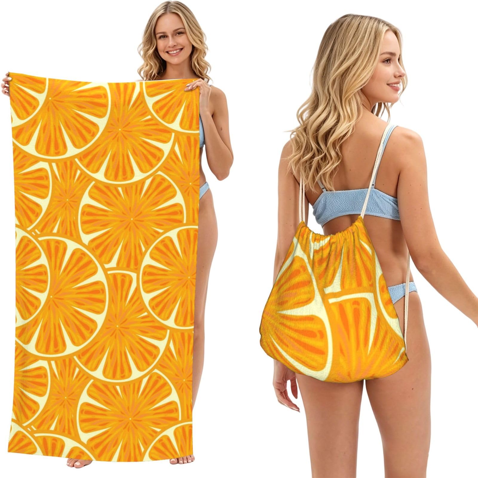 Poadnly As Picture Bright Orange, 2 In 1 Packable Towel Bag, Beach Towels With Drawstring Backpack For Travel Holiday Camping