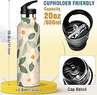 Vista 2 de FLOWER and whites - Botella de agua natural a prueba de fugas, sin BPA, con pajilla, doble pared aislada al vacío para deportes, viajes y escuela