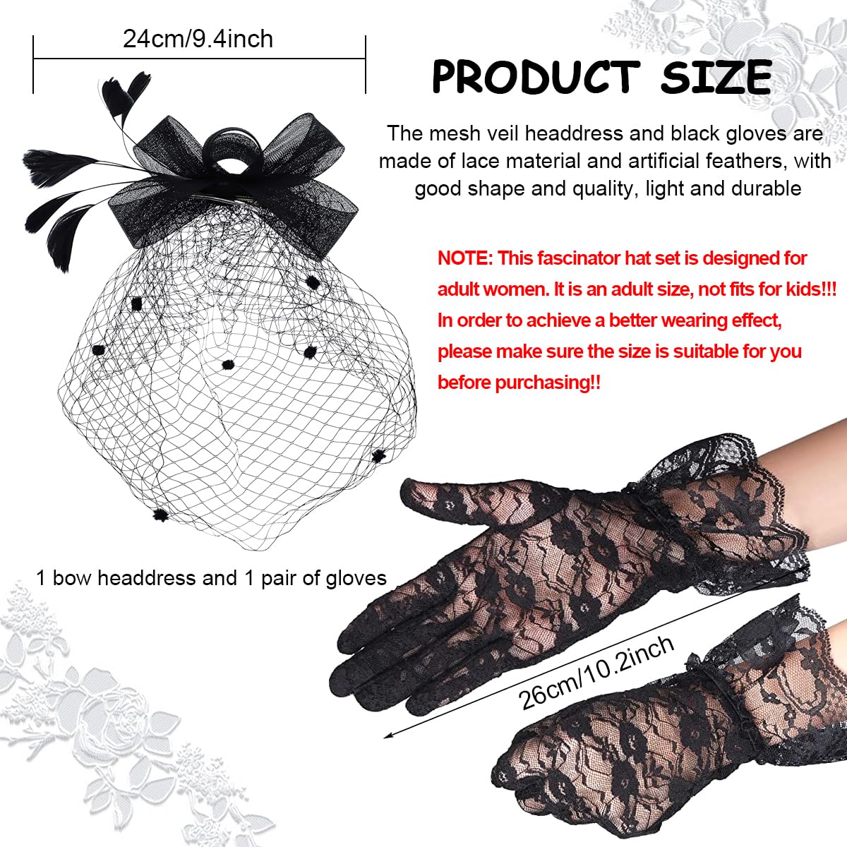 PALAY® Bowknot Fascinator Hats for Women Black Party Veil 