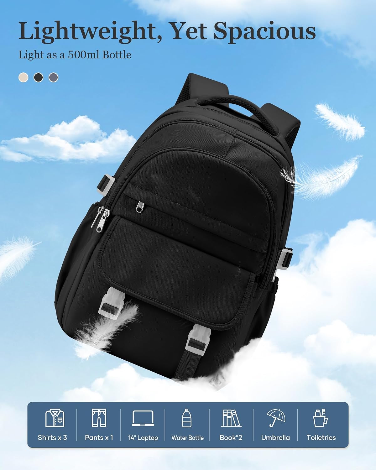 Black Waterproof Aesthetic Backpack For School, Cute High School Bookbag For Teen Girls Boys, Lightweight Casual Daypack Backpack For Women Men, College Backpack With Lots Of Pockets image 5
