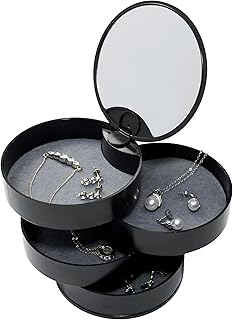 منظم مجوهرات متعدد الأغراض - قم بترتيب سلاسلك وخواتمك وأغراضك الخاصة بسهولة باستخدام وحدة المرآة الدوارة المبتكرة مقاس 12 × 12 سم المتوفرة بمجموعة متنوعة من الألوان الجذابة
