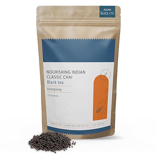 TeaNOURISH Té Chai clásico indio nutritivo | Té Assam CTC de cuerpo completo mezclado con 15% de hojas de té negro | Recién obtenido directamente