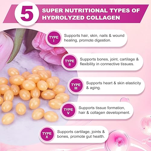 Miniatura 3 de ZHPHK Péptidos de colágeno múltiple para mujeres, 2000 mg de péptidos de colágeno hidrolizados, píldoras de tipo I II III V X con ácido hialurónico,