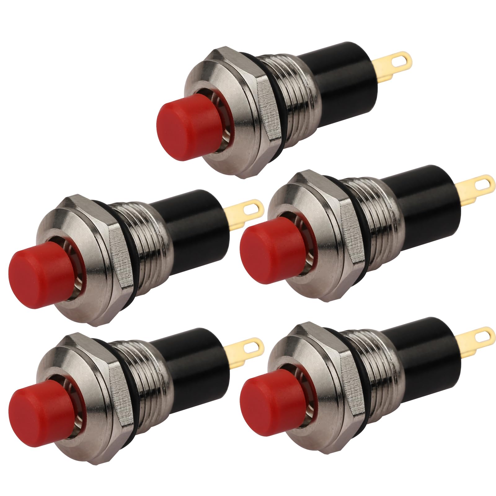 CLDIY Druckschalter, selbstverriegelnde Mini-Schalter, die 10mm Runde DC24V 0.5A rote Kappe 5PCS sperren