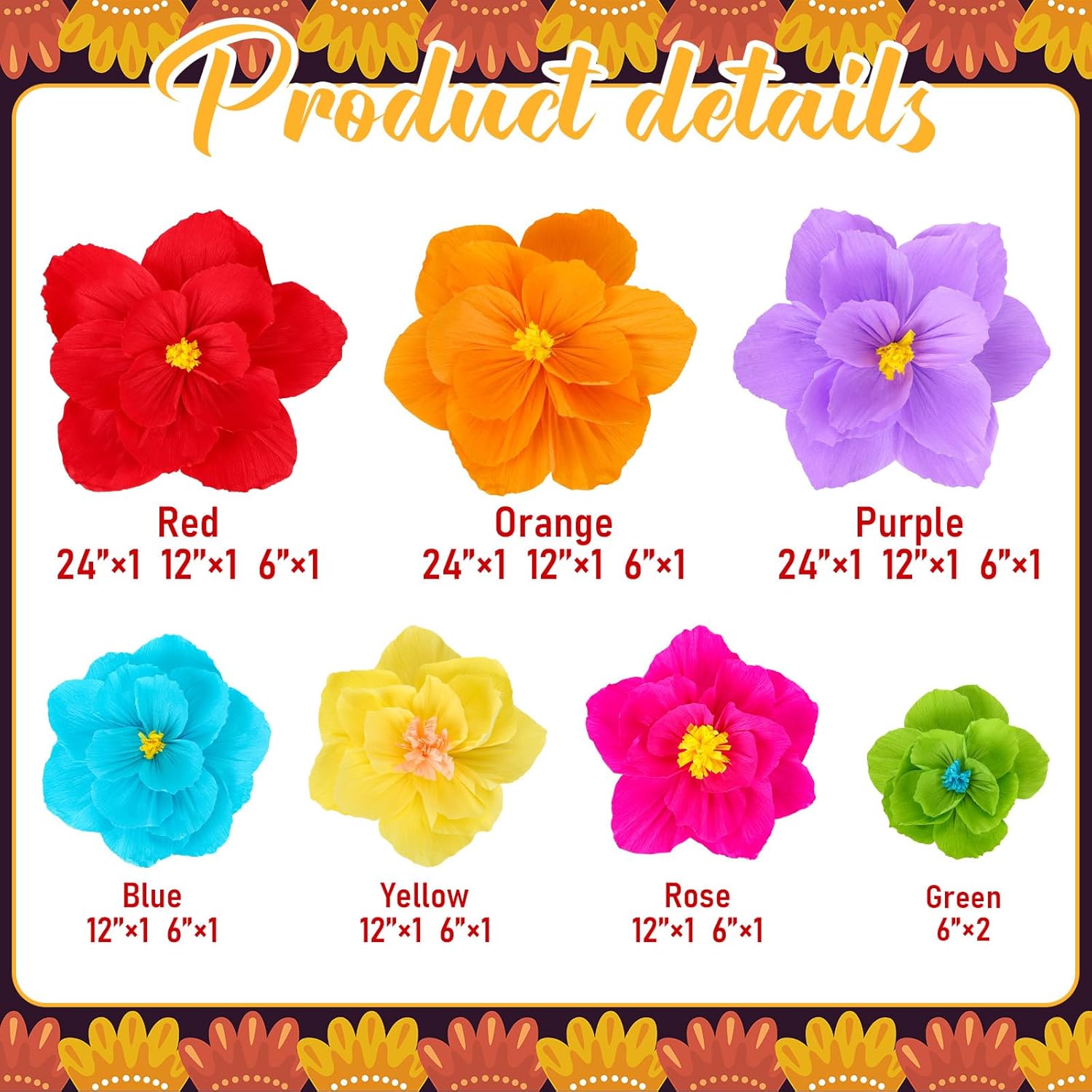 Giant Paper Flowers Artificial Large Paper Flower Decoration for Handcrafted Wall Backdrop Christmas Mexican Wedding Graduation Bridal Shower Birth Party Supplies(Mexican Fiesta,18 Pcs)