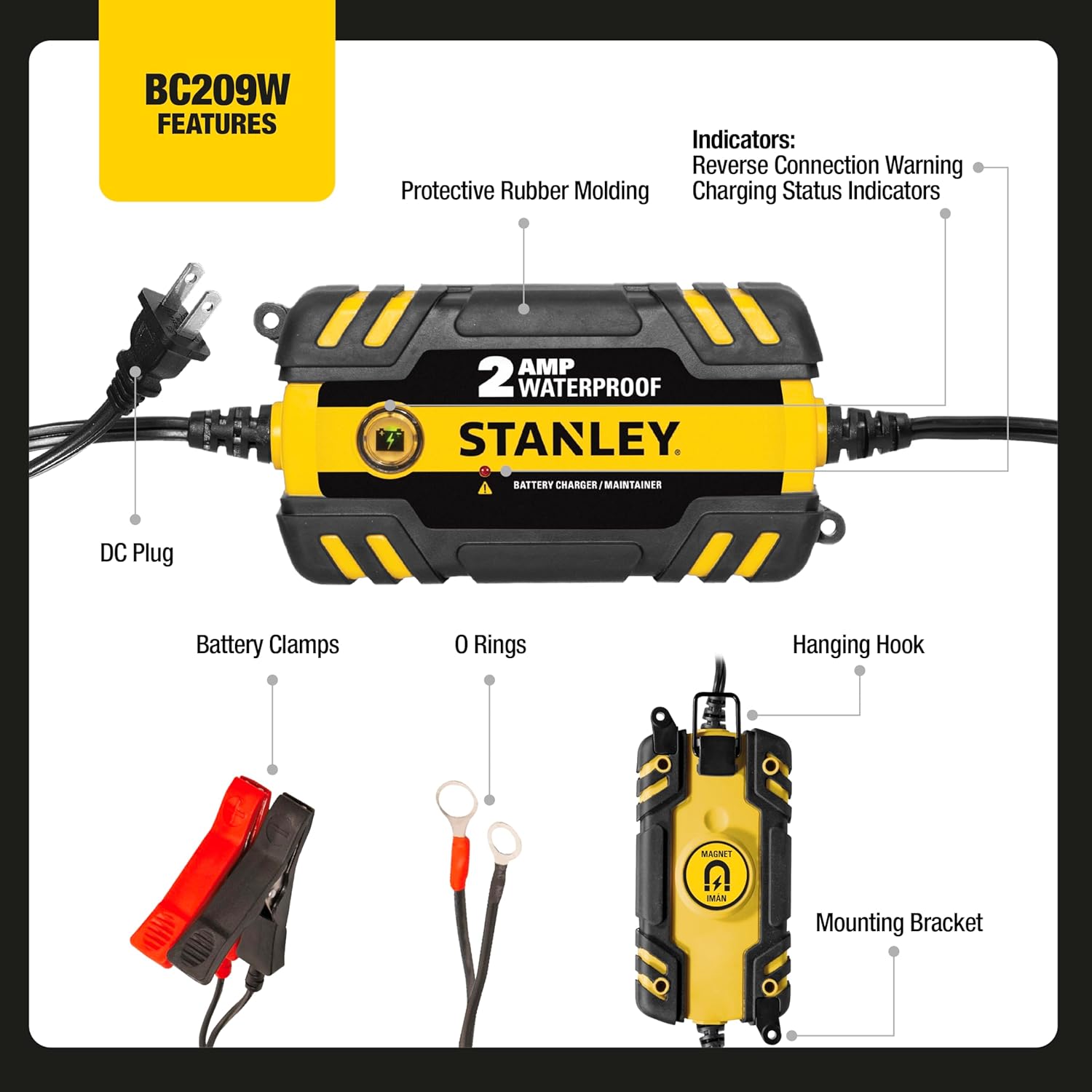 STANLEY BC209W Waterproof 2 Amp Battery Charger/Maintainer
