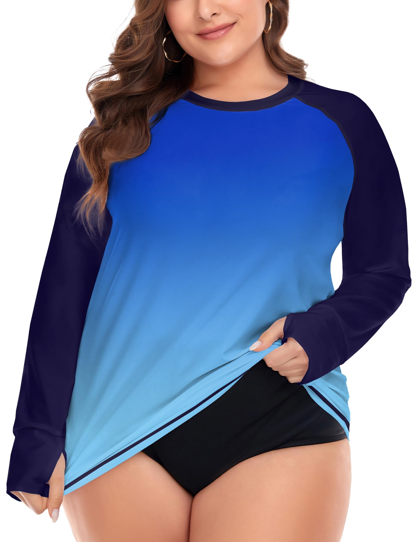 Women's Plus Size Long Sleeve Sport Tee Loose Fit Athletic Yoga Workout Thumb Holes Shirts-image-34