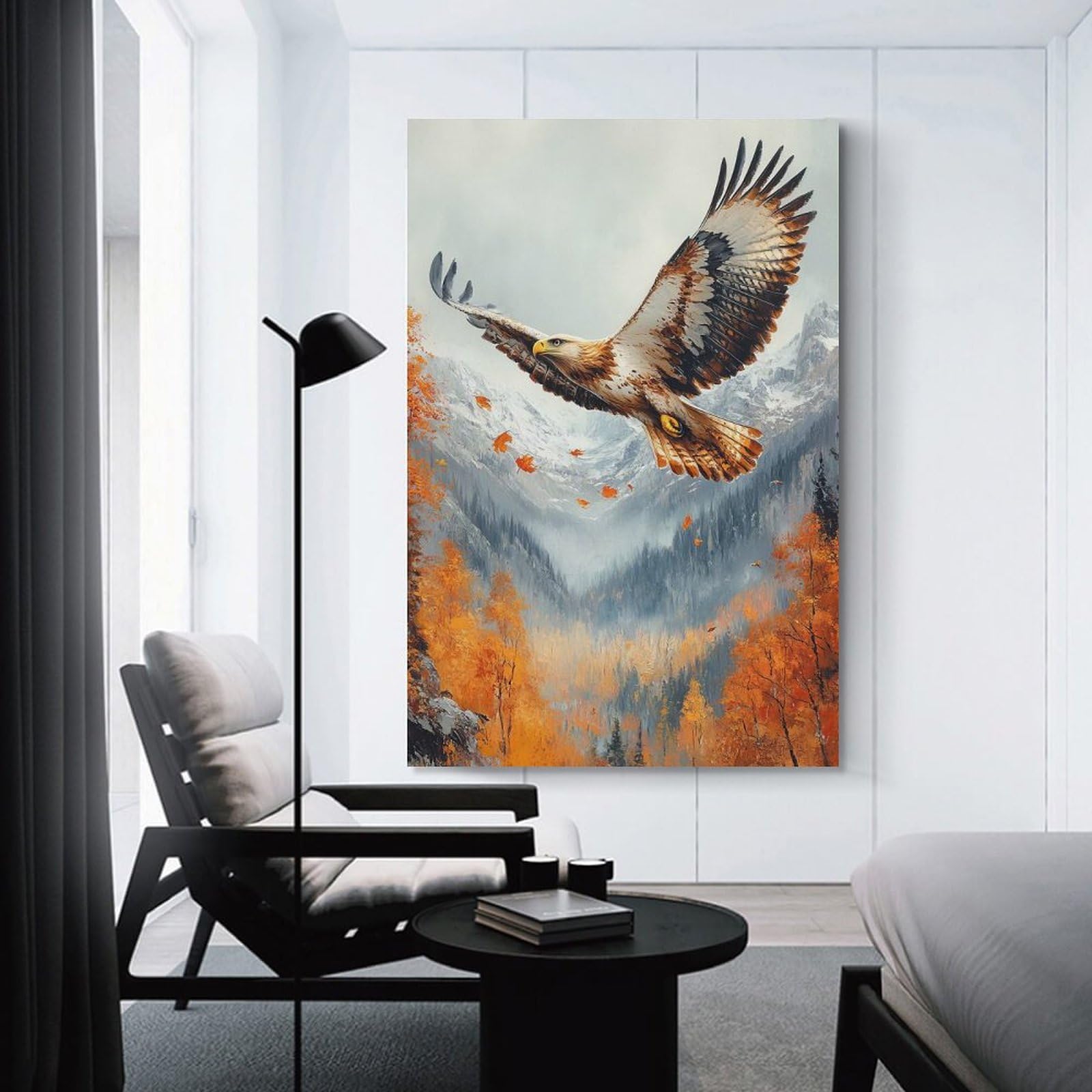 Junmoney Unframe-Style-7 Golden Eagle Soaring Canvas Wall Art 16X24inch(40X60cm), For Workspace Walls, Study Corners Or Bedrooms, Wall Art That Adds Style To Work Areas