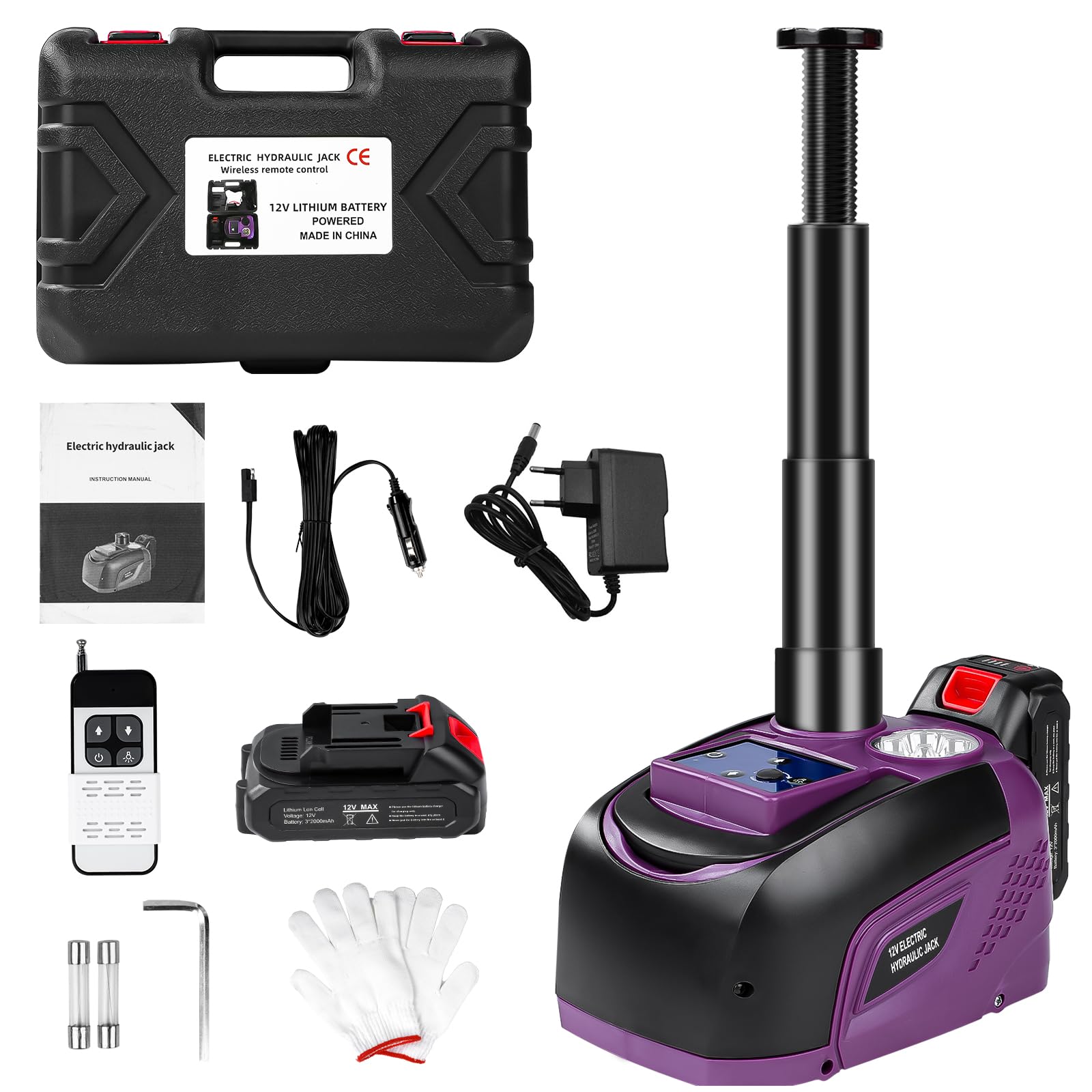 5T Akku Hydraulik Wagenheber Elektrisch,12V Kabellose Elektrischer Wagenheber Tragbarer Scherenwagenheber, 6.6-17.7 Zoll HubhöHe, Fernbedienung, Led-Licht,Car Jack Reifenwechsel Set FüR Auto/SUV/LKW