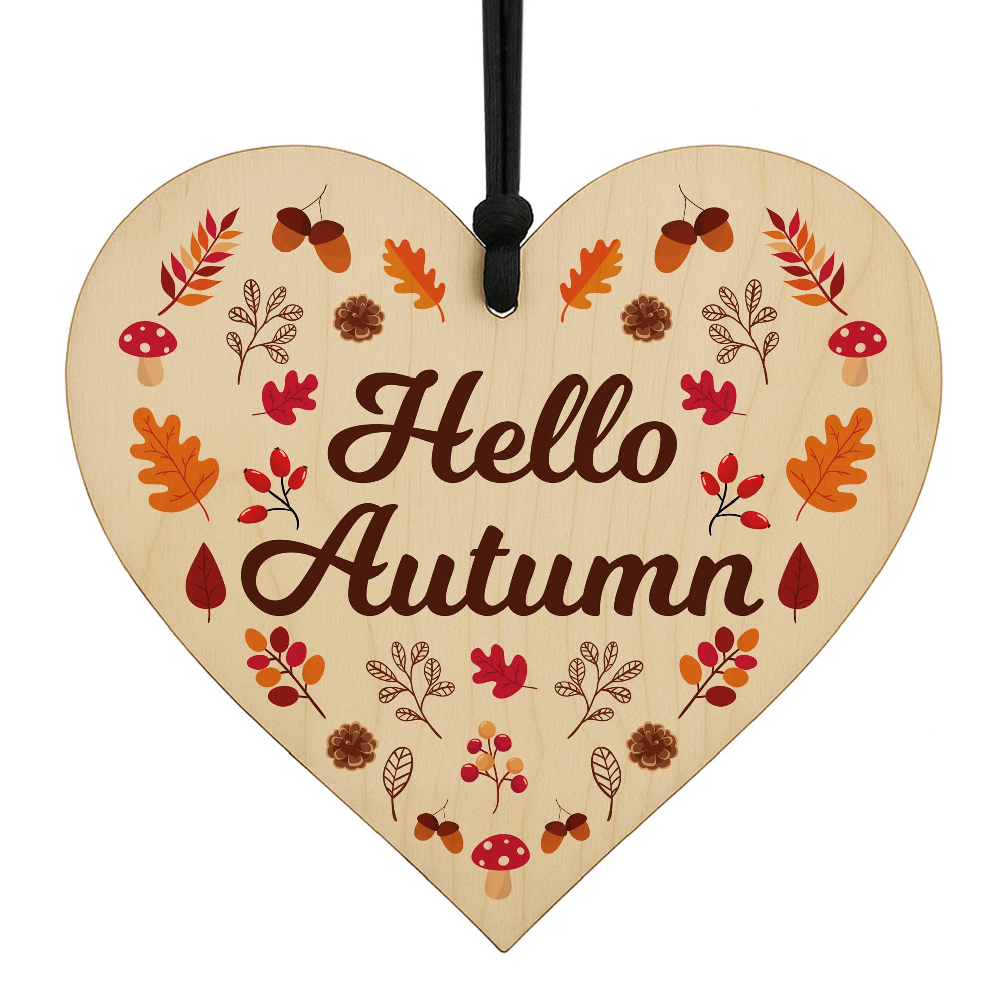Red Ocean Hello Autumn Sign House Decor Autumnial Wooden Heart Hanging Sign Decorations For Thanksgiving Autumn Home Decor