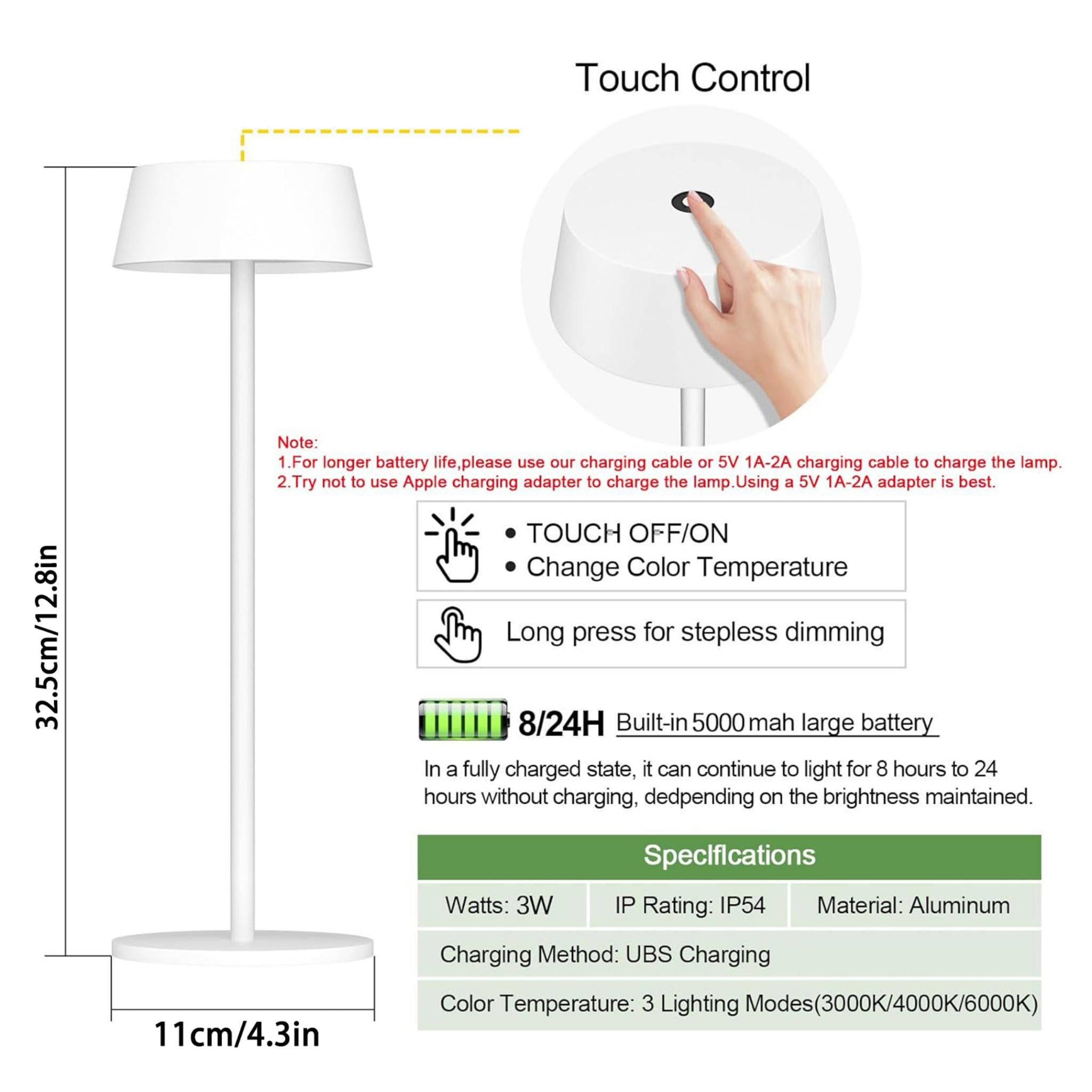 Klighten 2 Stuks Dimbare Led Tafellamp, Warme Lichtkleur 3000 K Oplaadbaar Design Tafellamp Met Usb Laadstation Antraciet Aluminium Voor Binnen En Buiten 784393558