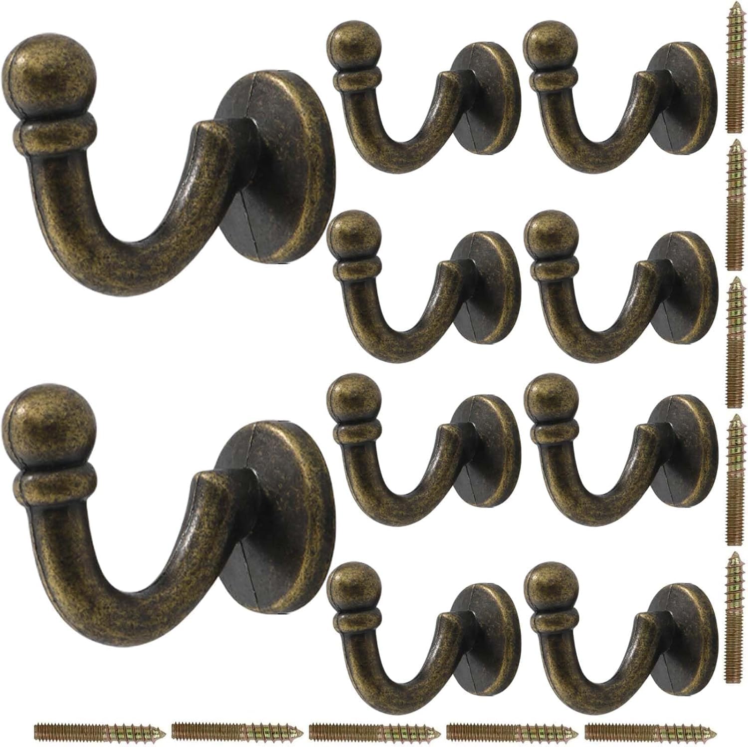 Paqwtyb Bronze Hooks, 10 Pack Retro Wall-Mounted Coat Hook Metal Hanger
