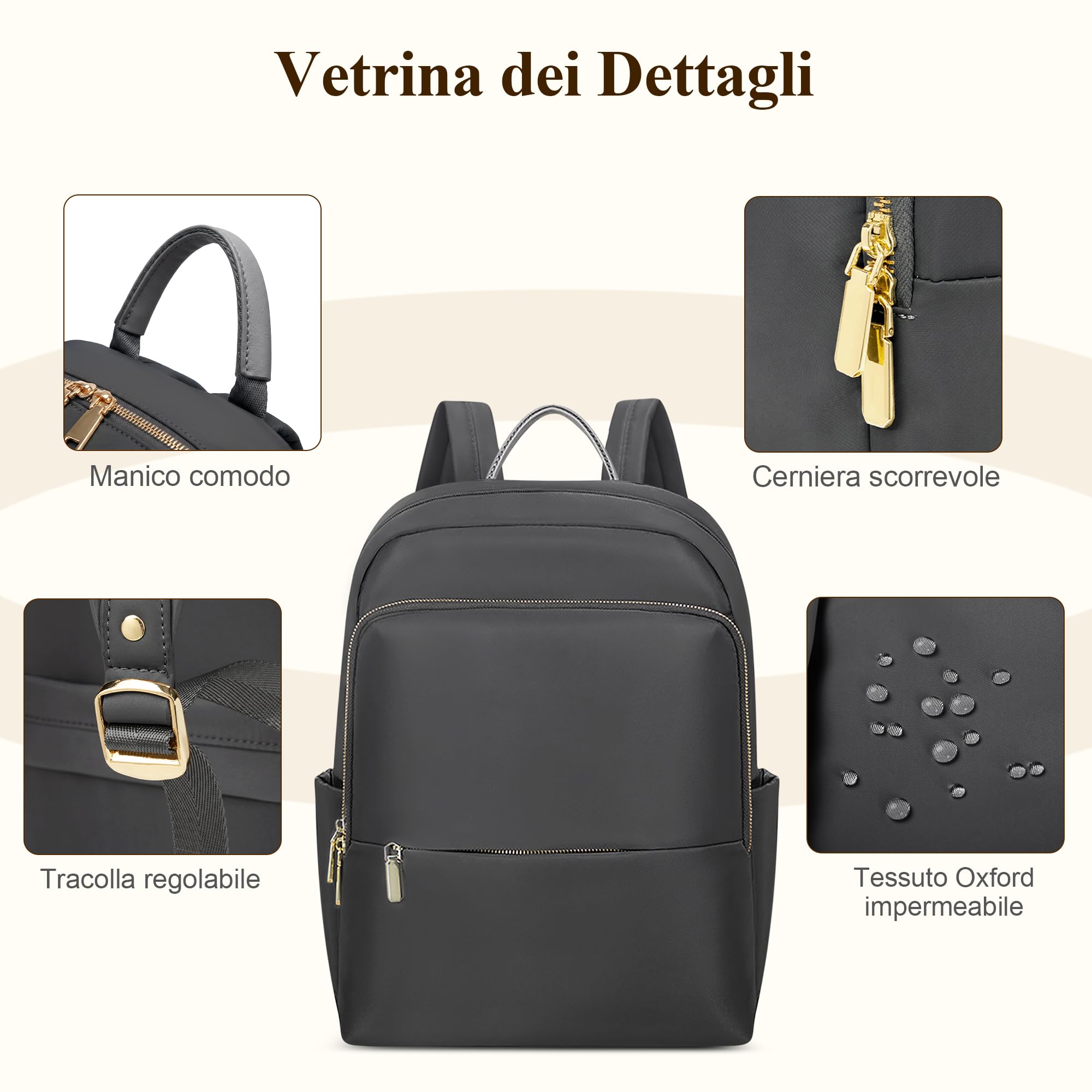 Moda Zaino Donna Casuale Lavoro Zaino Per Laptop Da 14 Pollici Quotidiano Borse A Tracolla Shopping Scuola Viaggio Nylon Impermeabile Leggero Antifurto Zaini Multitasche Grigio B